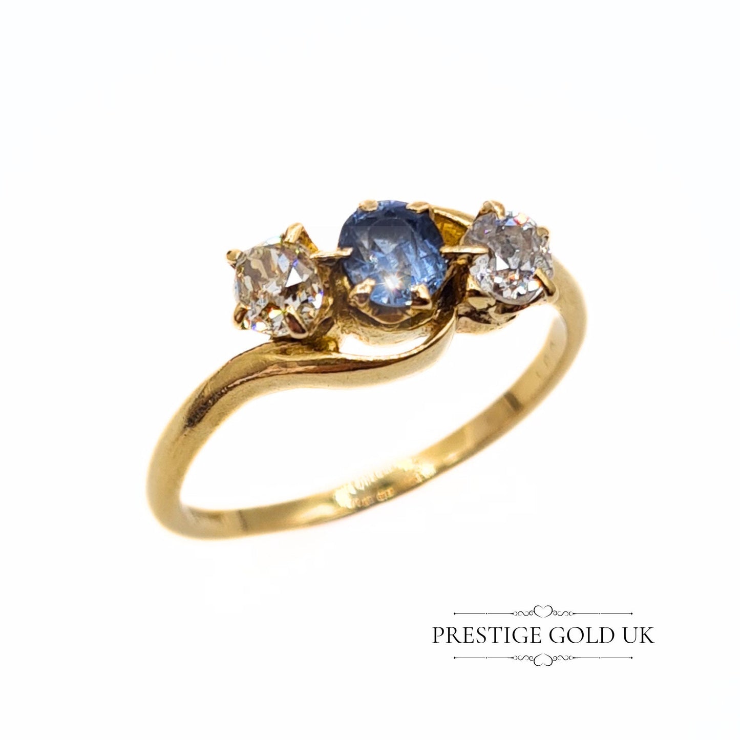 Vintage Diamond Sapphire Crossover Ring in 18ct Gold - UK O, US 7 1/4, Euro 55