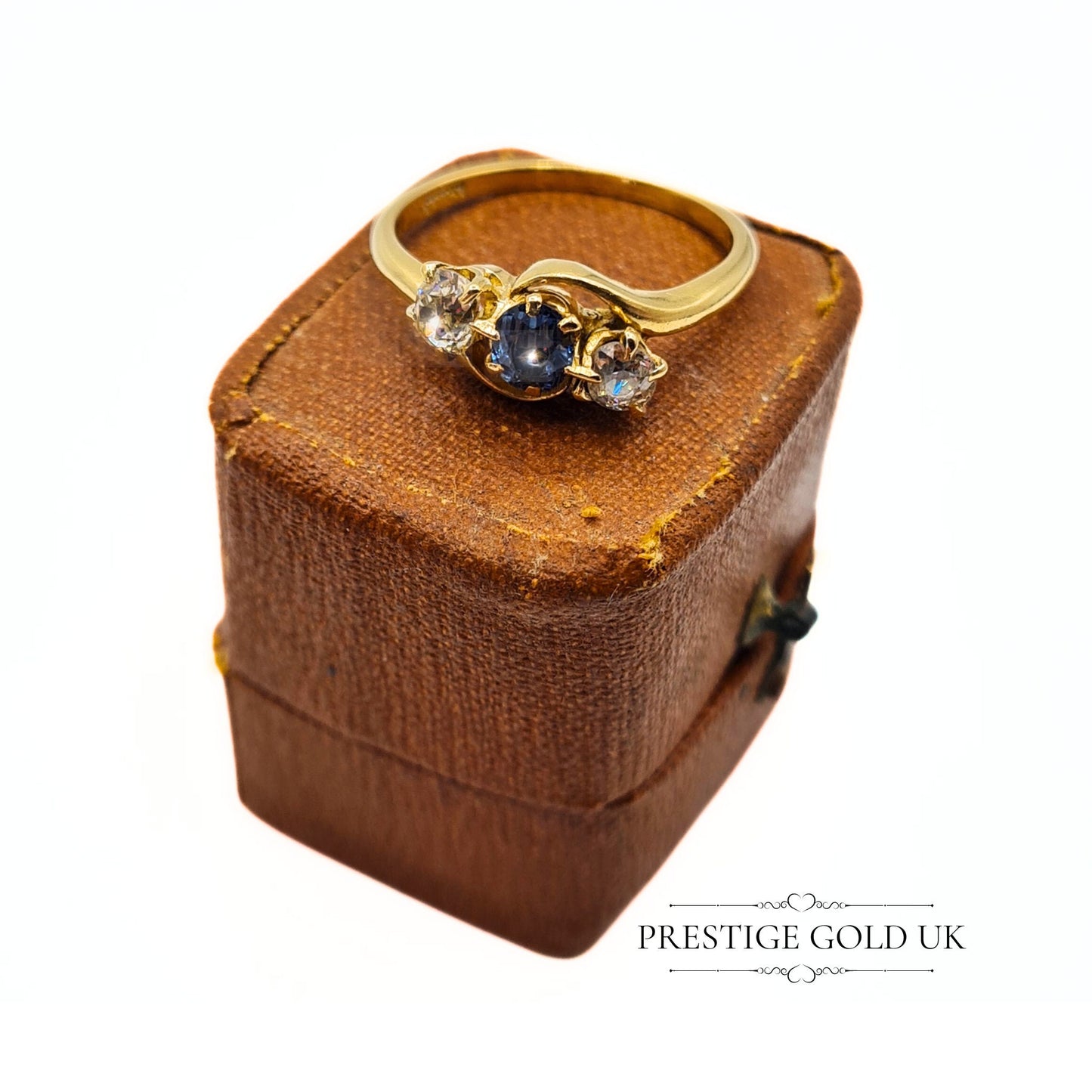 Vintage Diamond Sapphire Crossover Ring in 18ct Gold - UK O, US 7 1/4, Euro 55