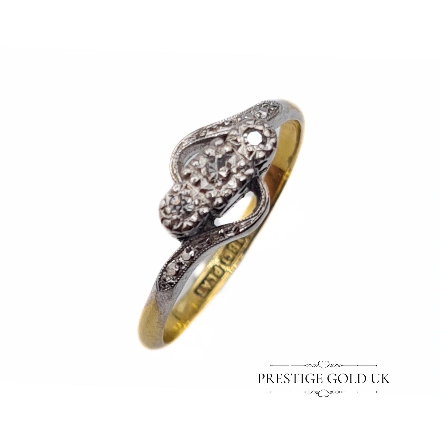 Vintage 18ct Gold & Platinum Diamond Crossover Ring - UK N 1/2, US 7, Euro 54