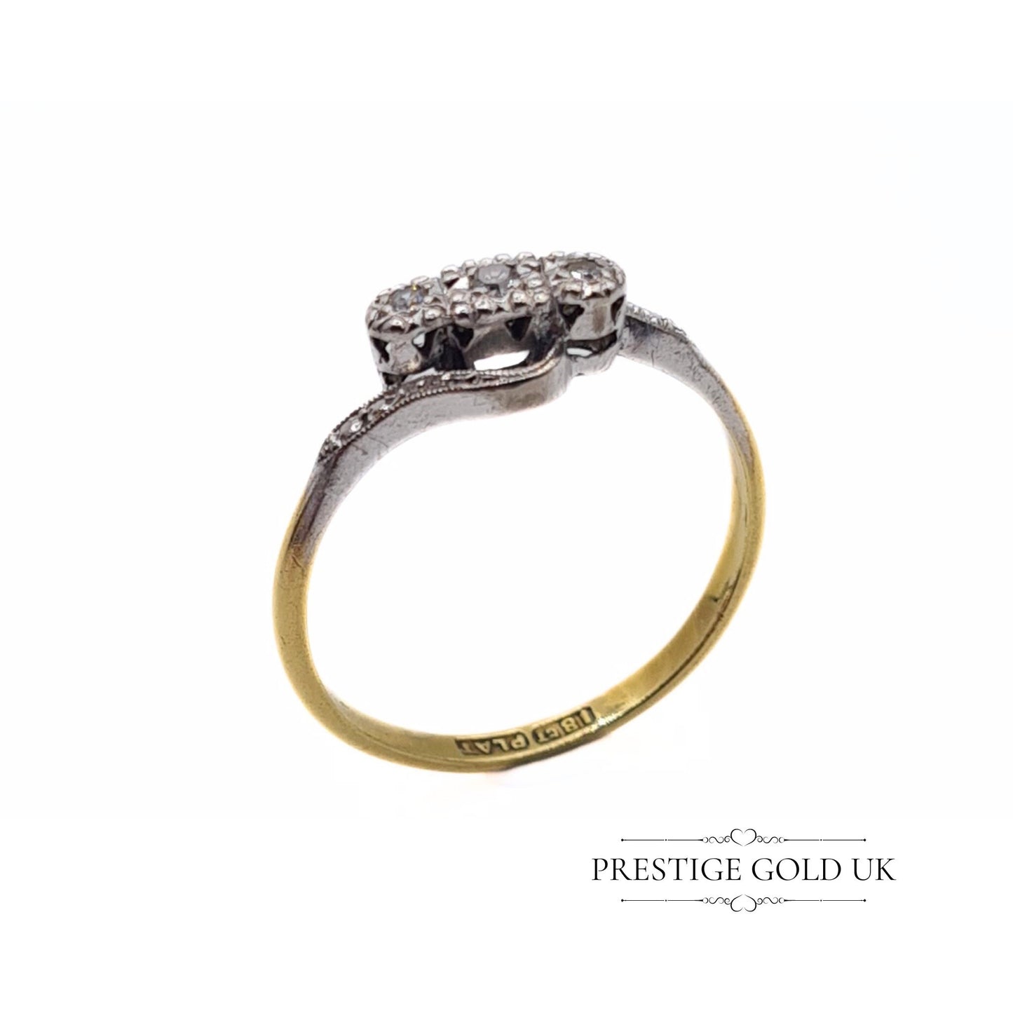 Vintage 18ct Gold & Platinum Diamond Crossover Ring - UK N 1/2, US 7, Euro 54