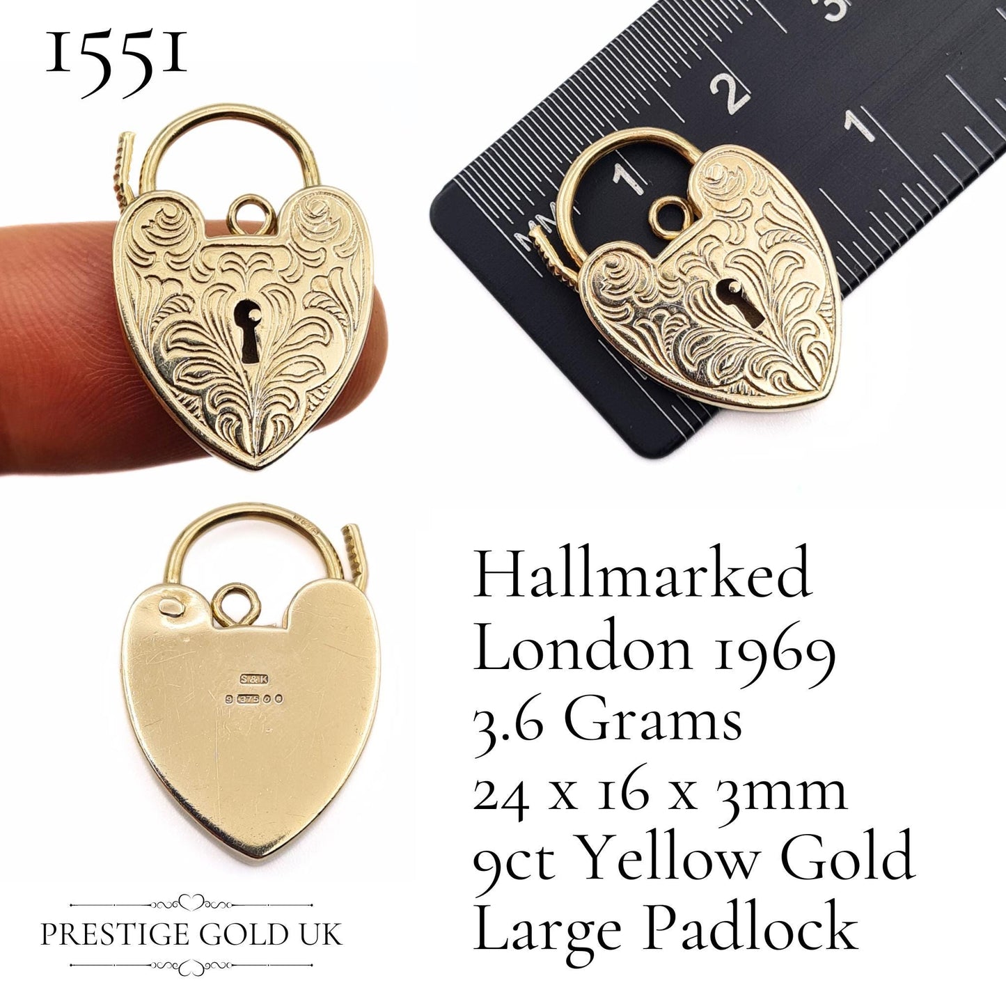 Engraved Small Gold Heart Padlock Pendants 9ct Gold