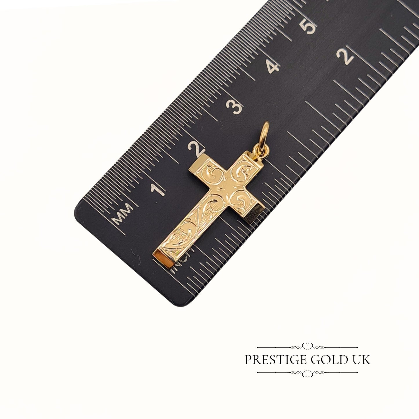 Vintage Engraved Solid 9ct Gold Cross Pendant