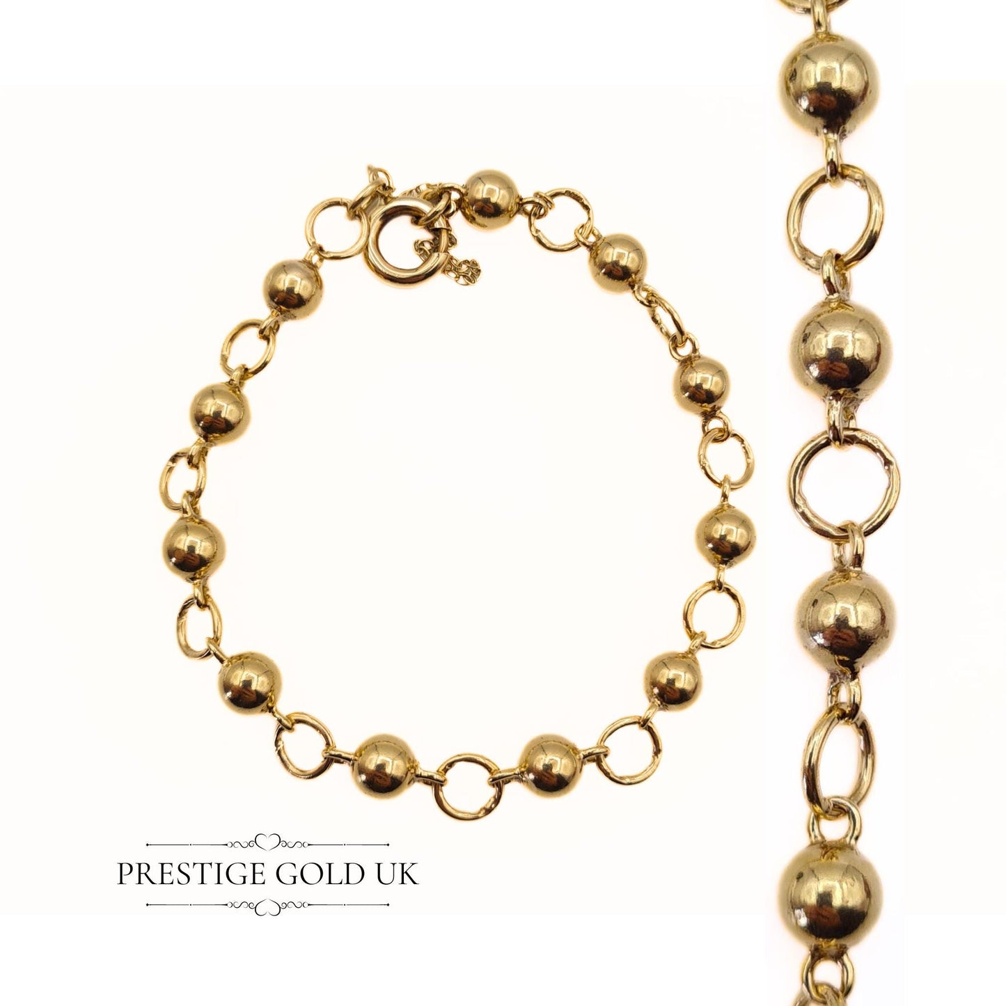 Ornate 9ct Hollow Gold Fancy Ball & Link Bracelet - 6 3/4 Inches (17 cm)