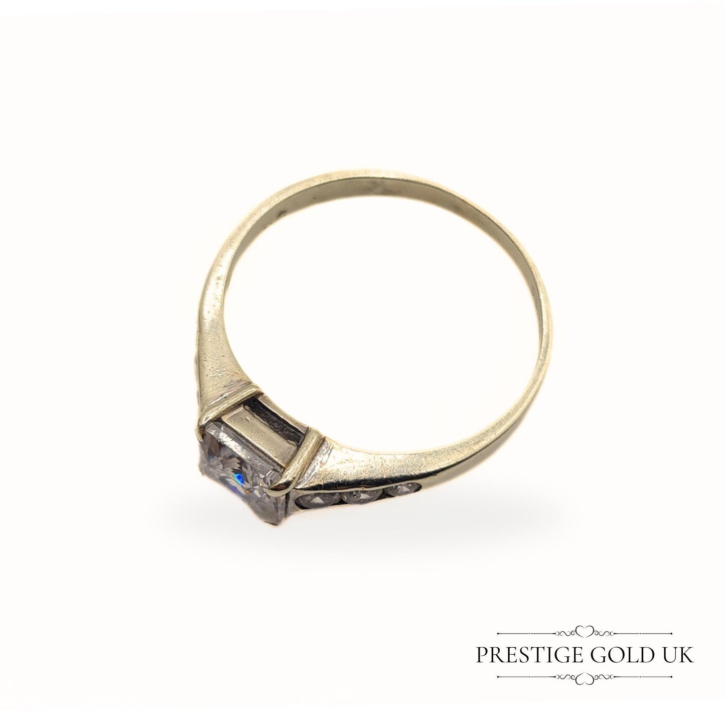 Clearance Item: 9ct White Gold Baguette Cut CZ Ring - UK Q, US 8 1/2, Euro 58