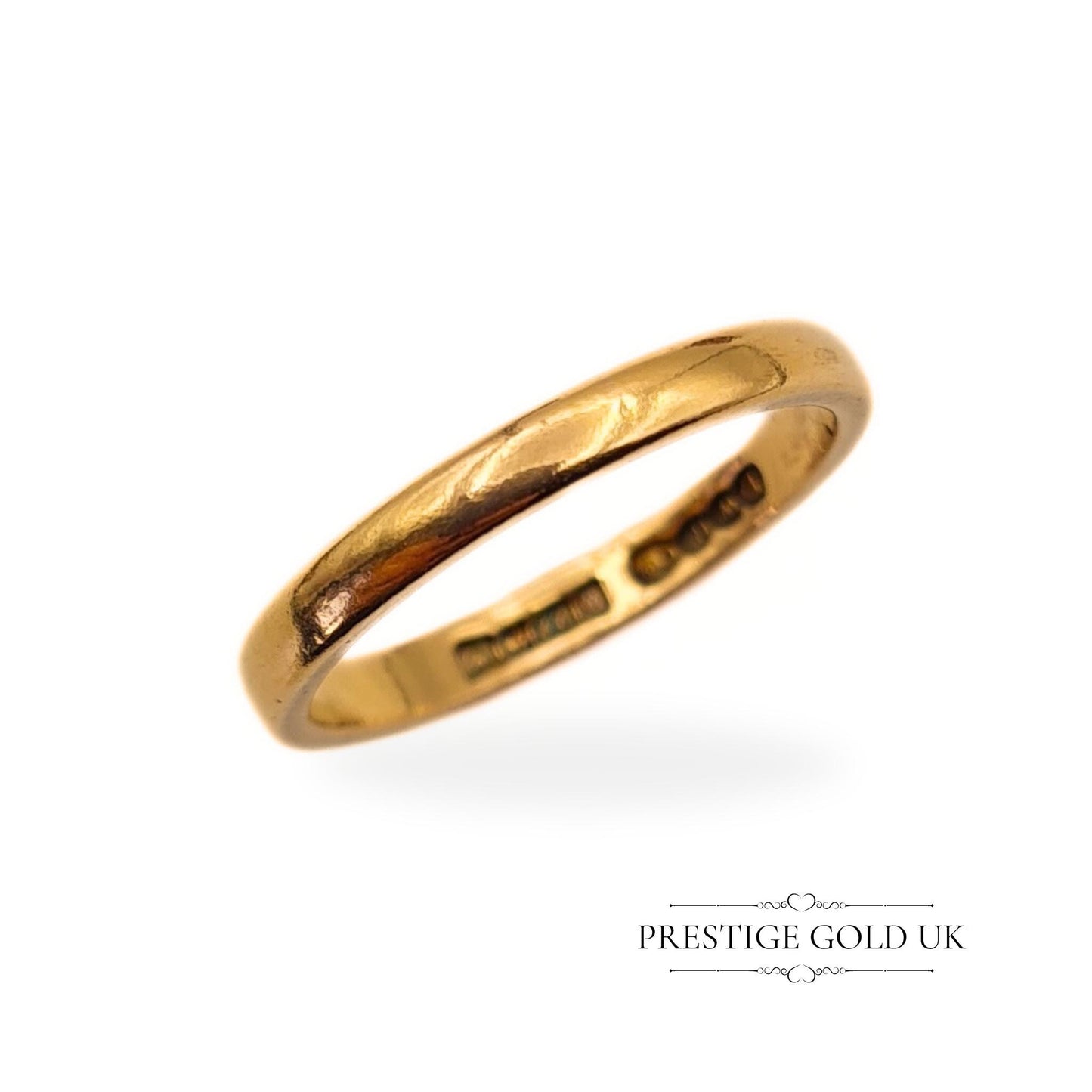 Vintage 1940's Heavy 22ct Gold Wedding Ring - 2 mm Wide - UK M, US 6 1/2