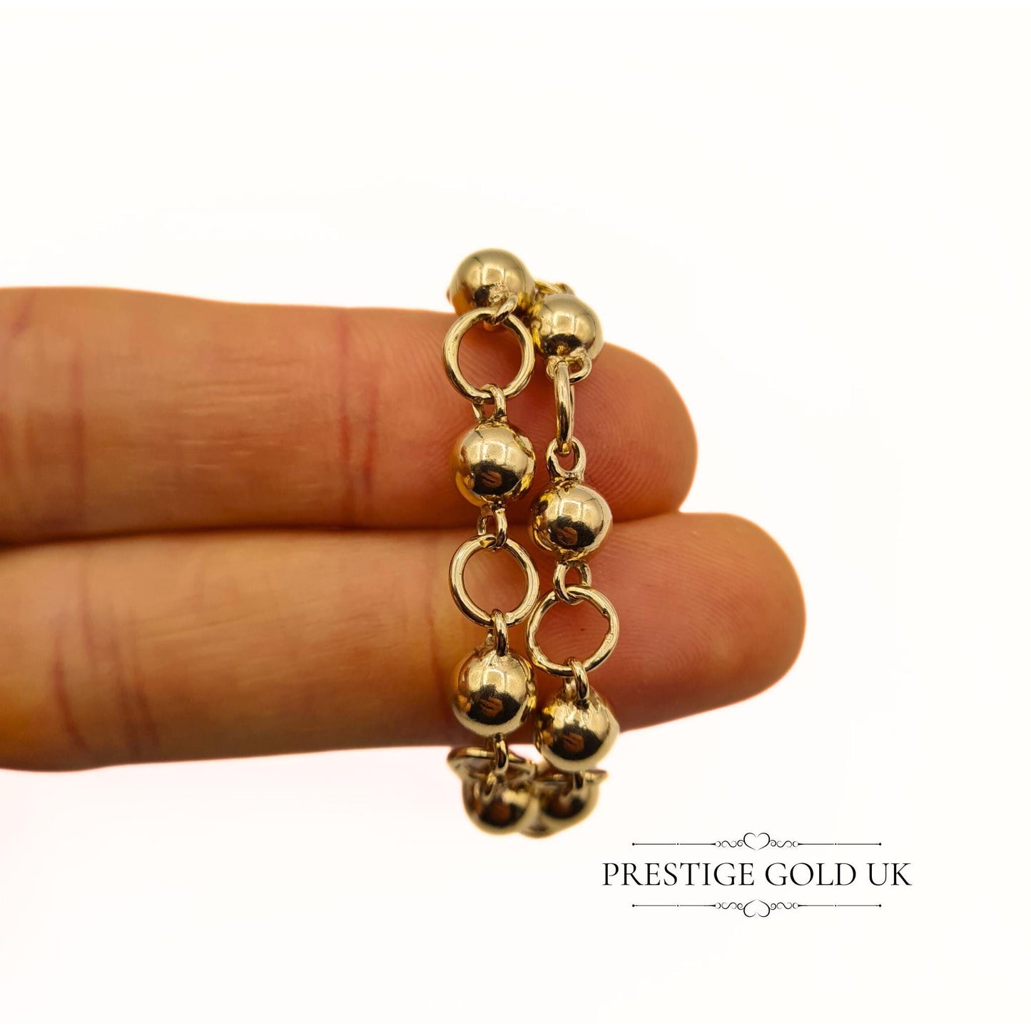 Ornate 9ct Hollow Gold Fancy Ball & Link Bracelet - 6 3/4 Inches (17 cm)