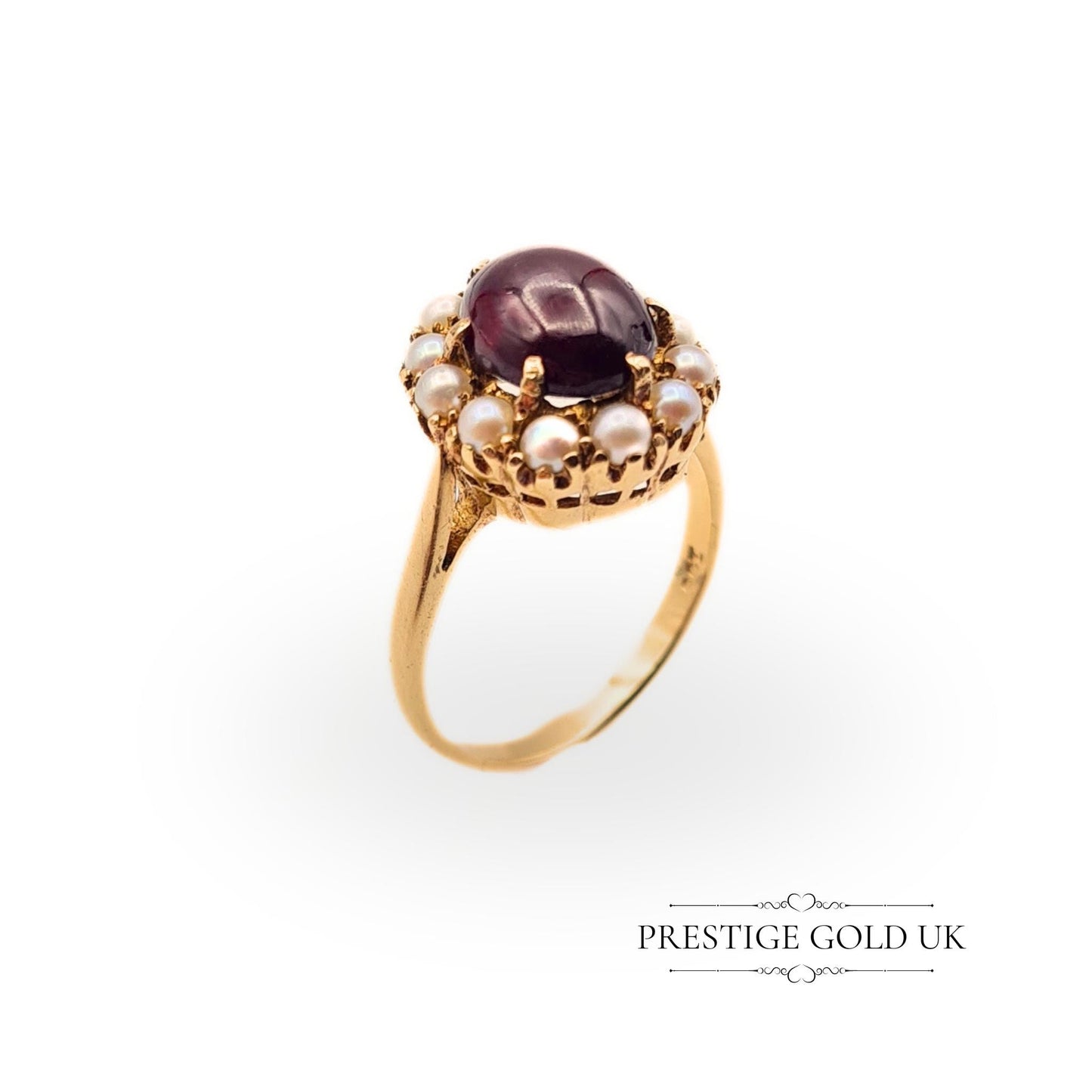 Beautiful Pearl & Garnet 9ct Gold Cluster Ring - Size UK L, US 5 3/4, Euro 51