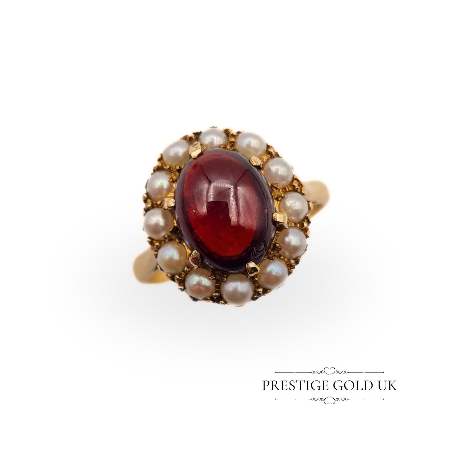 Beautiful Pearl & Garnet 9ct Gold Cluster Ring - Size UK L, US 5 3/4, Euro 51