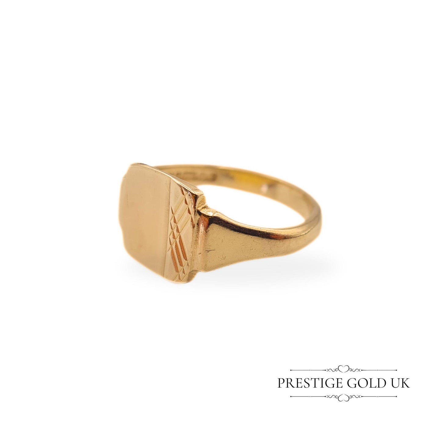 Large Gold Signet Ring 9ct - Cross Hatch Pattern - UK V 1/2 US 11 Euro 64