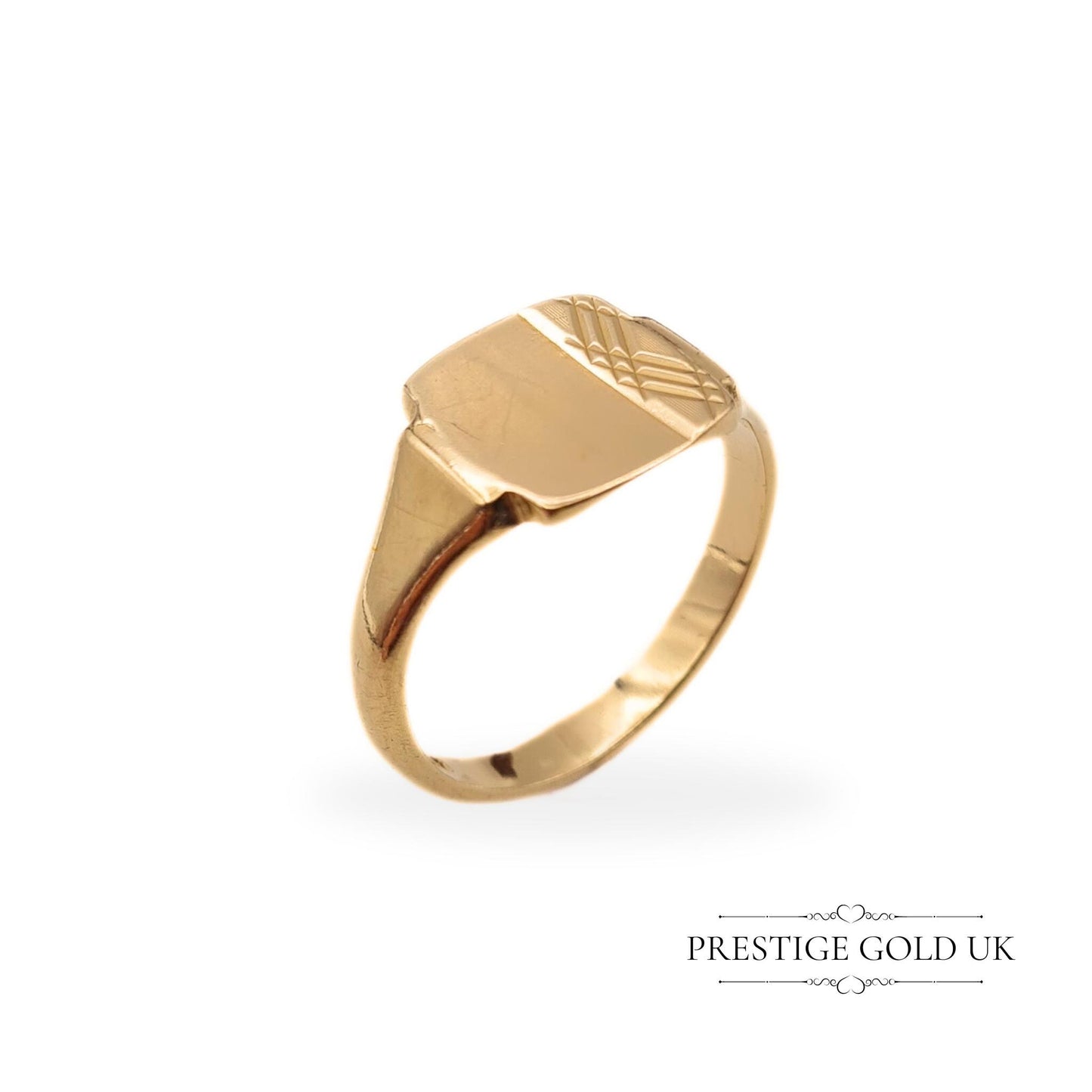 Large Gold Signet Ring 9ct - Cross Hatch Pattern - UK V 1/2 US 11 Euro 64