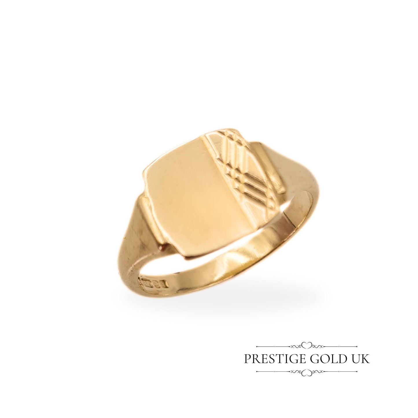 Large Gold Signet Ring 9ct - Cross Hatch Pattern - UK V 1/2 US 11 Euro 64