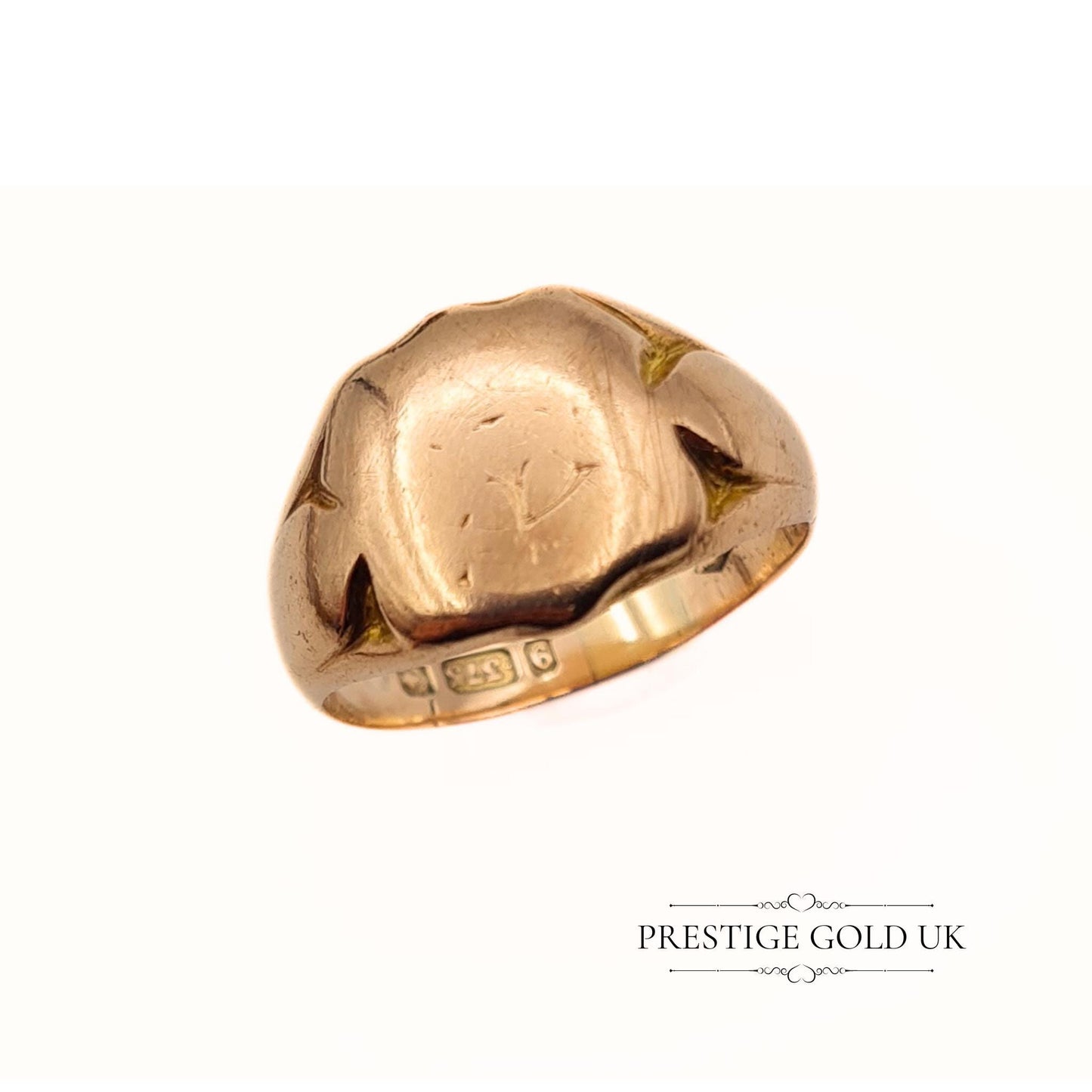 Antique Edwardian Rose Gold Shield Signet Ring - UK R 1/2, US 8 3/4, Euro 59