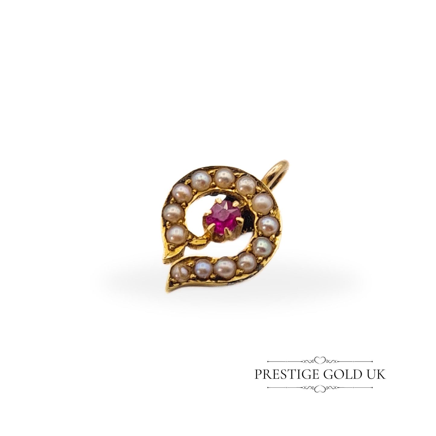 Antique 18ct Gold Pearl and Ruby Pendant