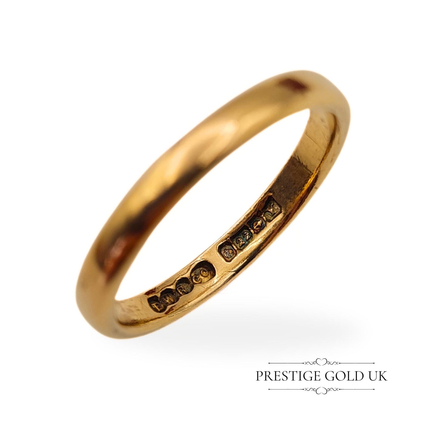 Vintage 1940's Heavy 22ct Gold Wedding Ring - 2 mm Wide - UK M, US 6 1/2