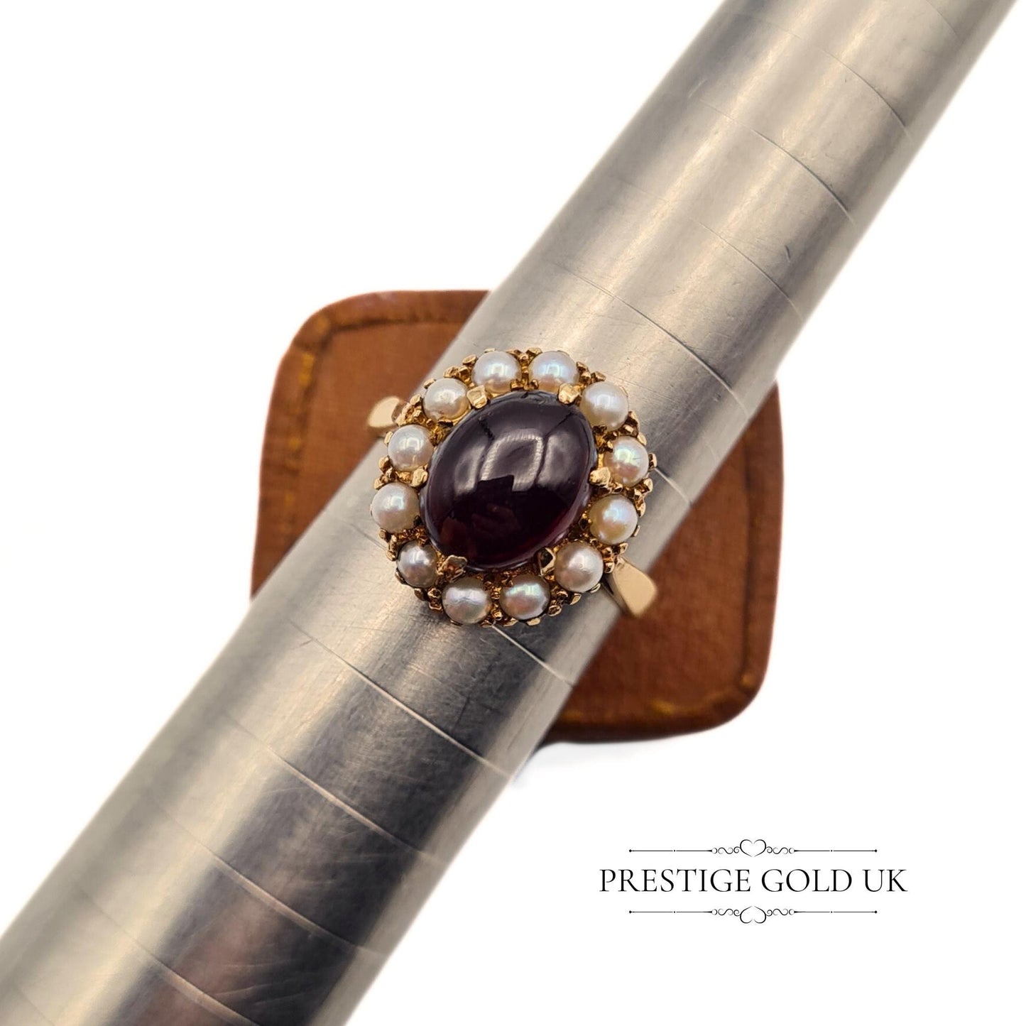 Beautiful Pearl & Garnet 9ct Gold Cluster Ring - Size UK L, US 5 3/4, Euro 51