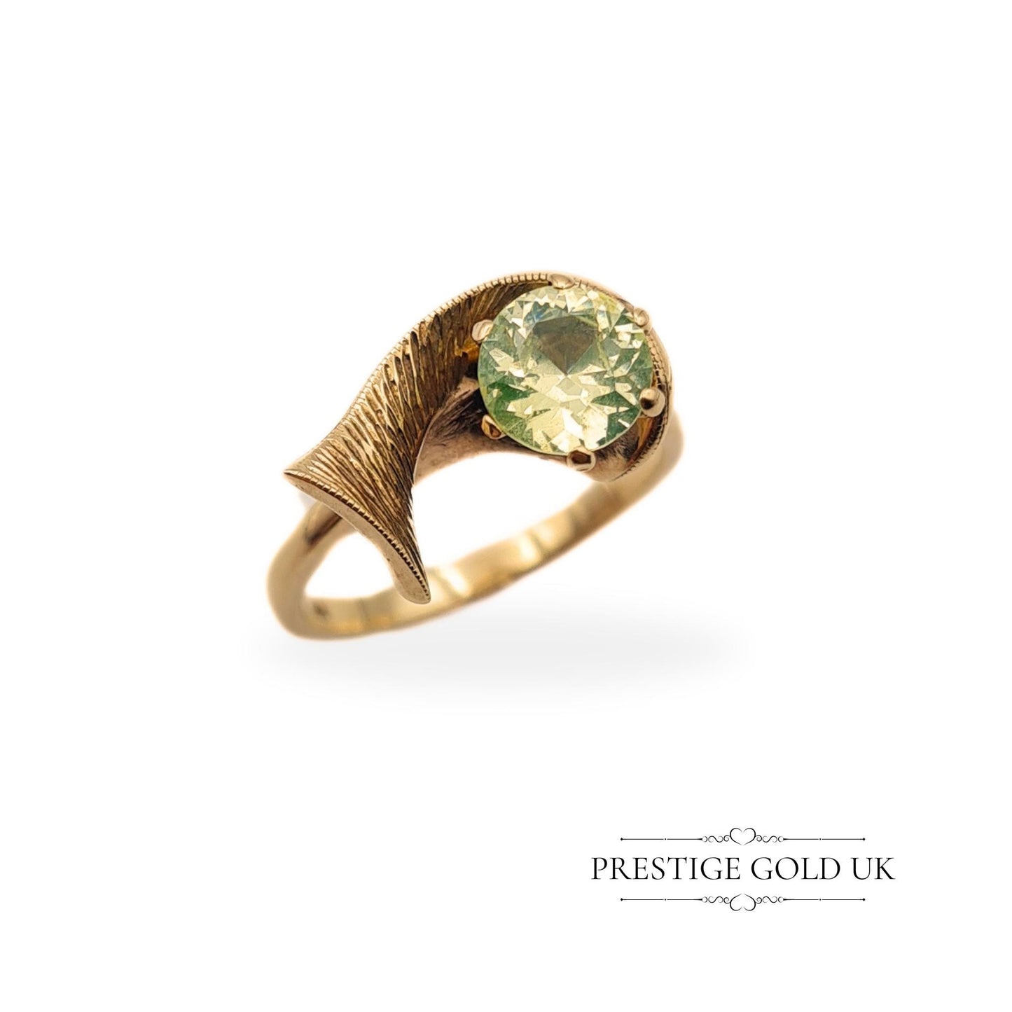 Vintage 9ct Gold & Lemon Quartz Gemstone Ring - Size UK N, US 6 3/4, Euro 53.5