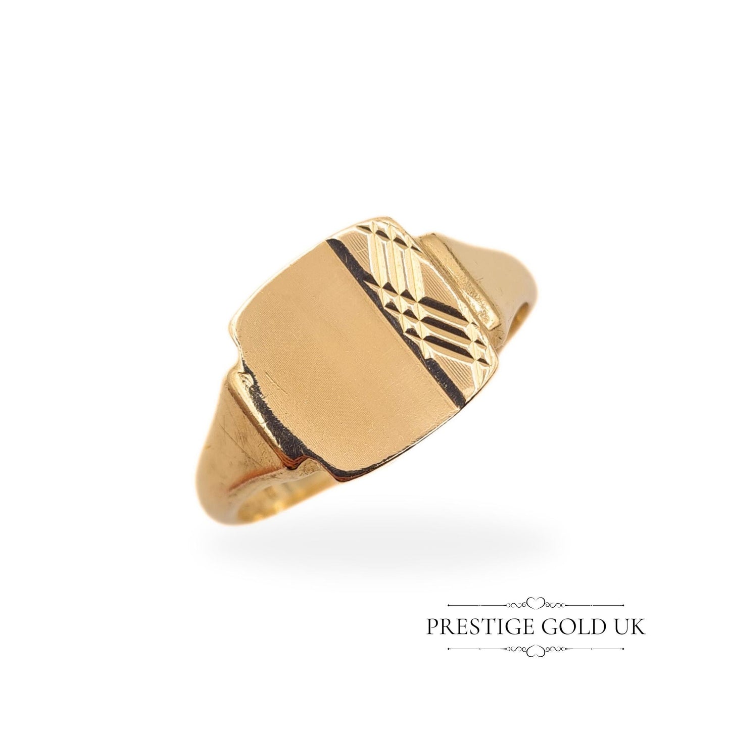 Large Gold Signet Ring 9ct - Cross Hatch Pattern - UK V 1/2 US 11 Euro 64