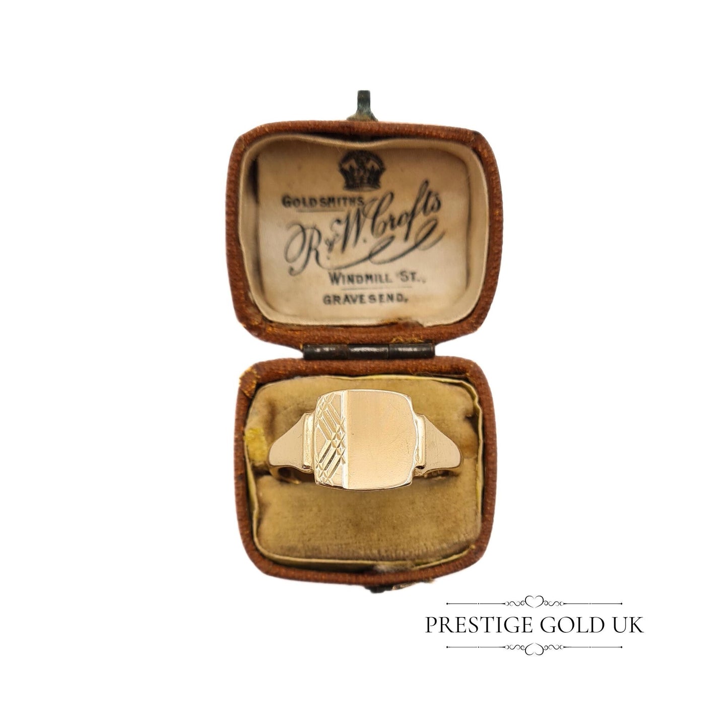 Large Gold Signet Ring 9ct - Cross Hatch Pattern - UK V 1/2 US 11 Euro 64