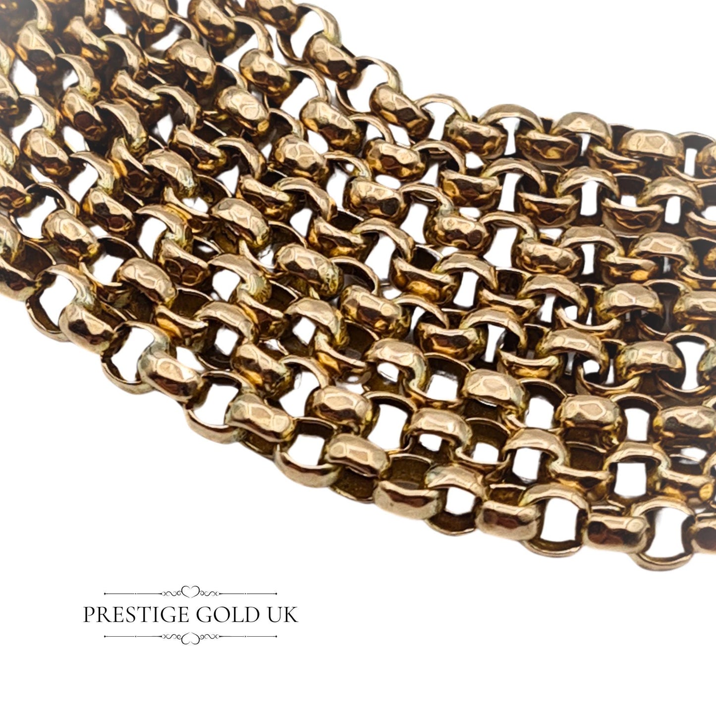 : Antique 9ct gold muff guard chain, 66 inches long with 3mm wide links, stamped 9ct on clip and chain. Weighs 26 grams, fully tested for authenticity, perfect for layering or as a statement piece.