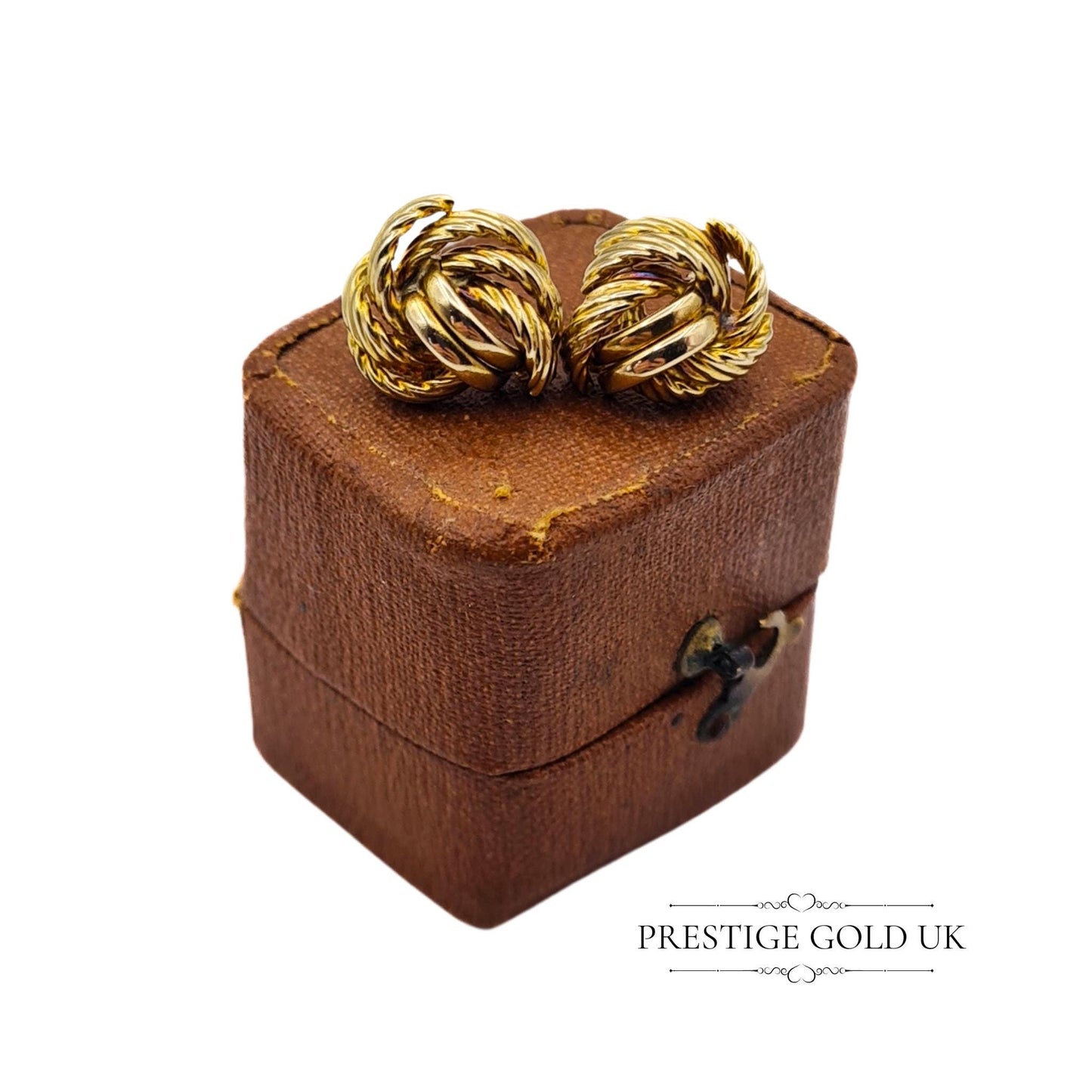Lightweight 2.2g vintage 9ct gold twisted knot earrings, perfect for daily or occasional wear.