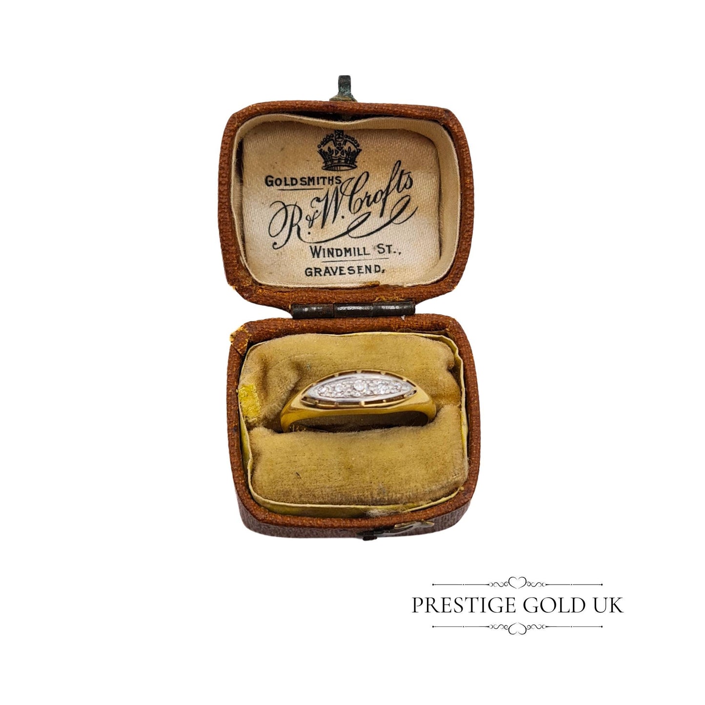 Antique 18ct Gold & Diamond Boat Ring - Size UK O, US 7 1/4, Euro 55