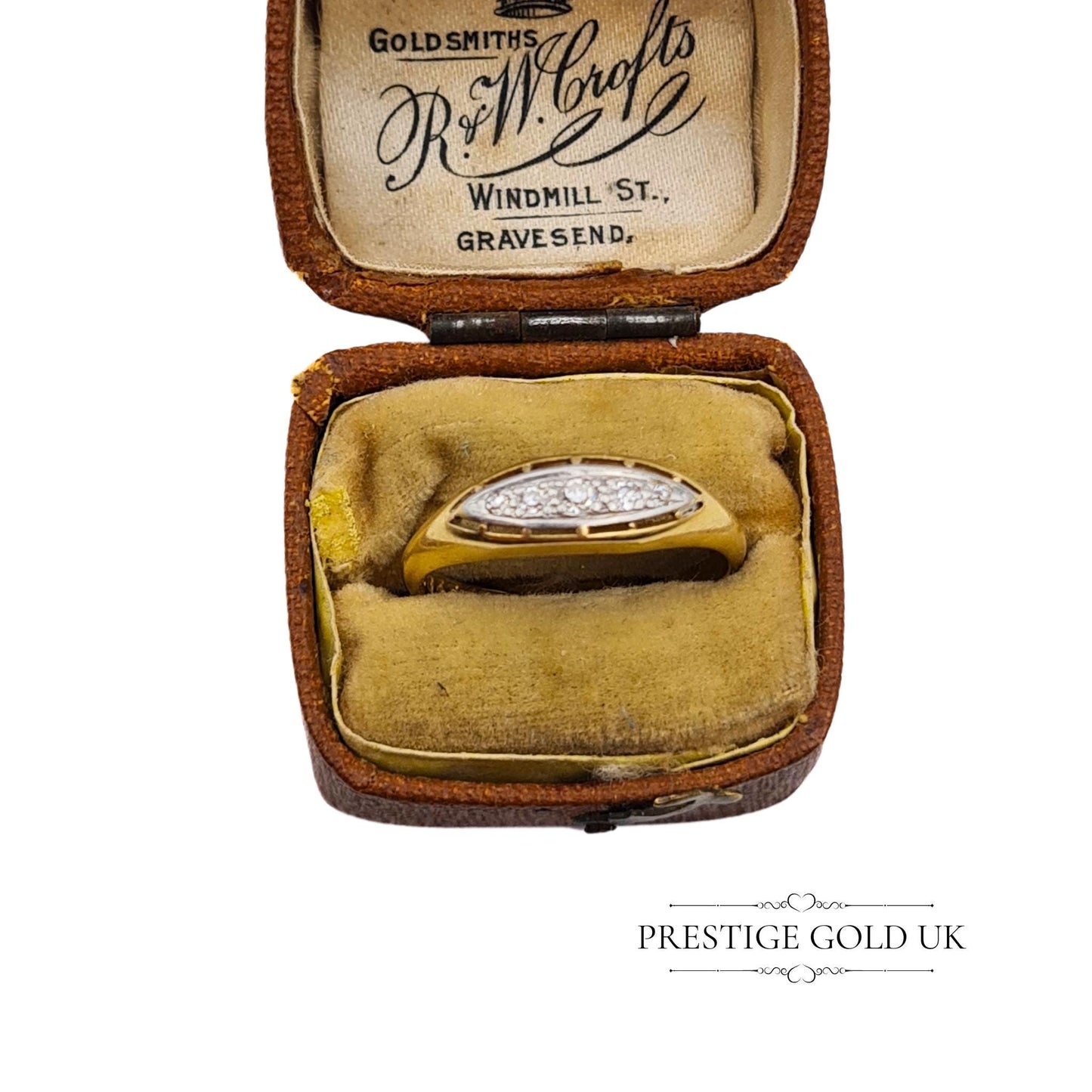 Antique 18ct Gold & Diamond Boat Ring - Size UK O, US 7 1/4, Euro 55