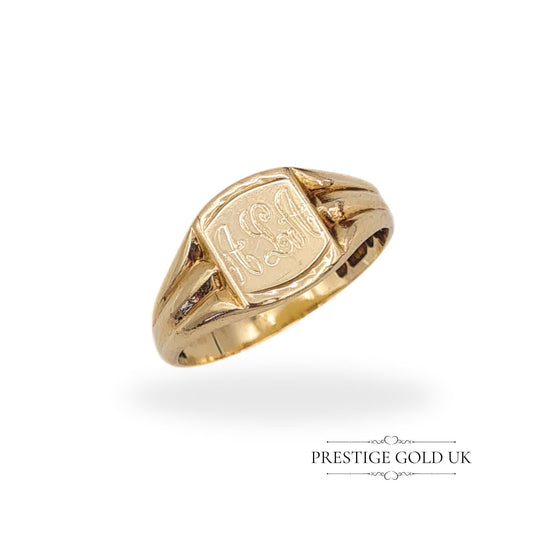 Vintage 9ct Gold Signet Ring - Inscription "Anne Love Bob" - Size UK N 1/2, US 7, Euro 55