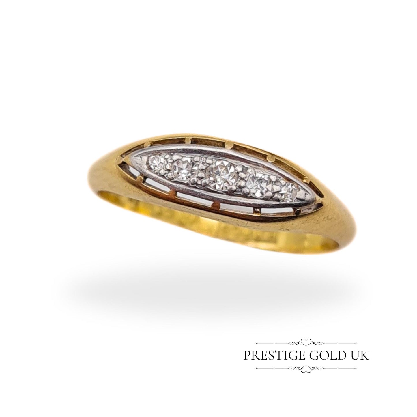 Antique 18ct Gold & Diamond Boat Ring - Size UK O, US 7 1/4, Euro 55