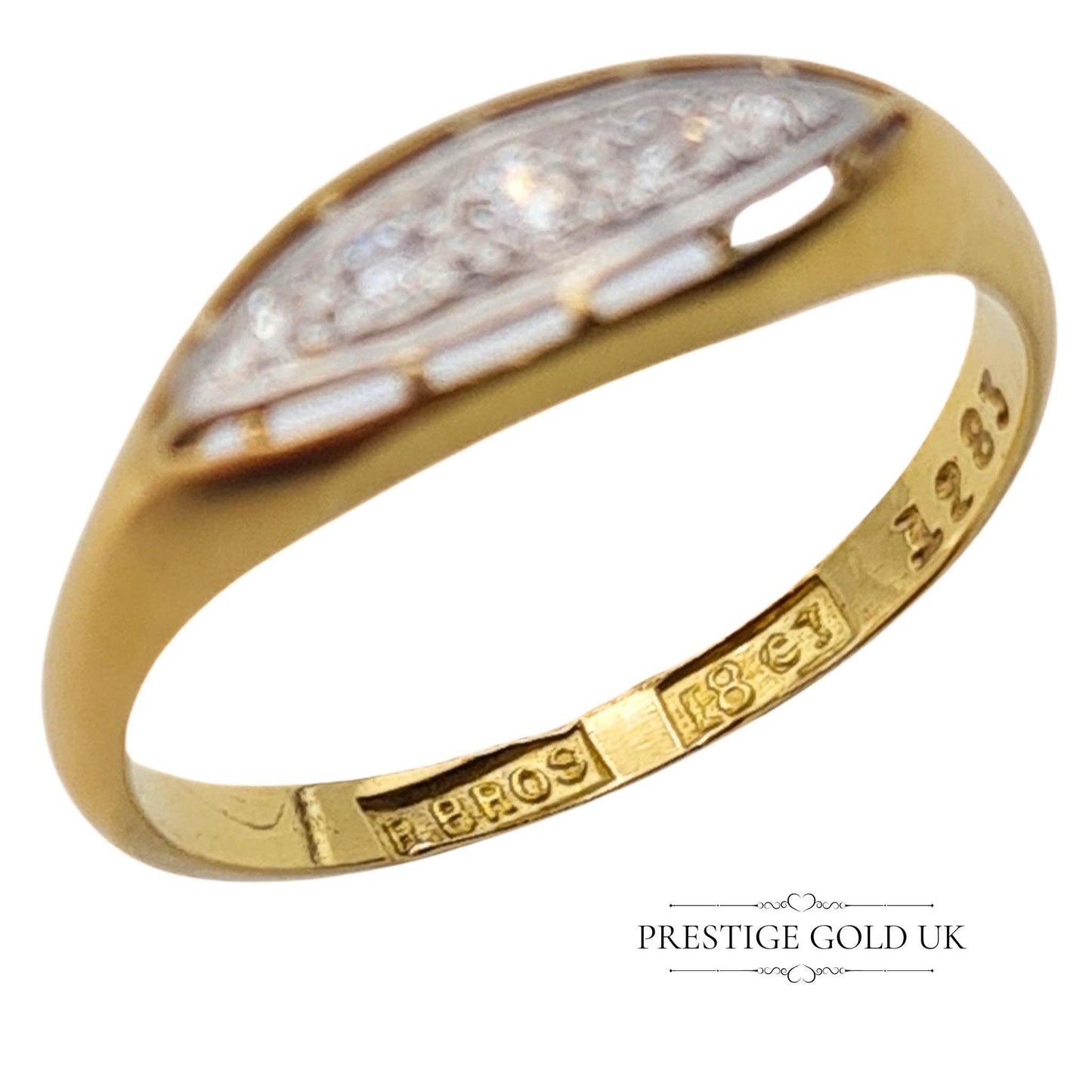 Antique 18ct Gold & Diamond Boat Ring - Size UK O, US 7 1/4, Euro 55