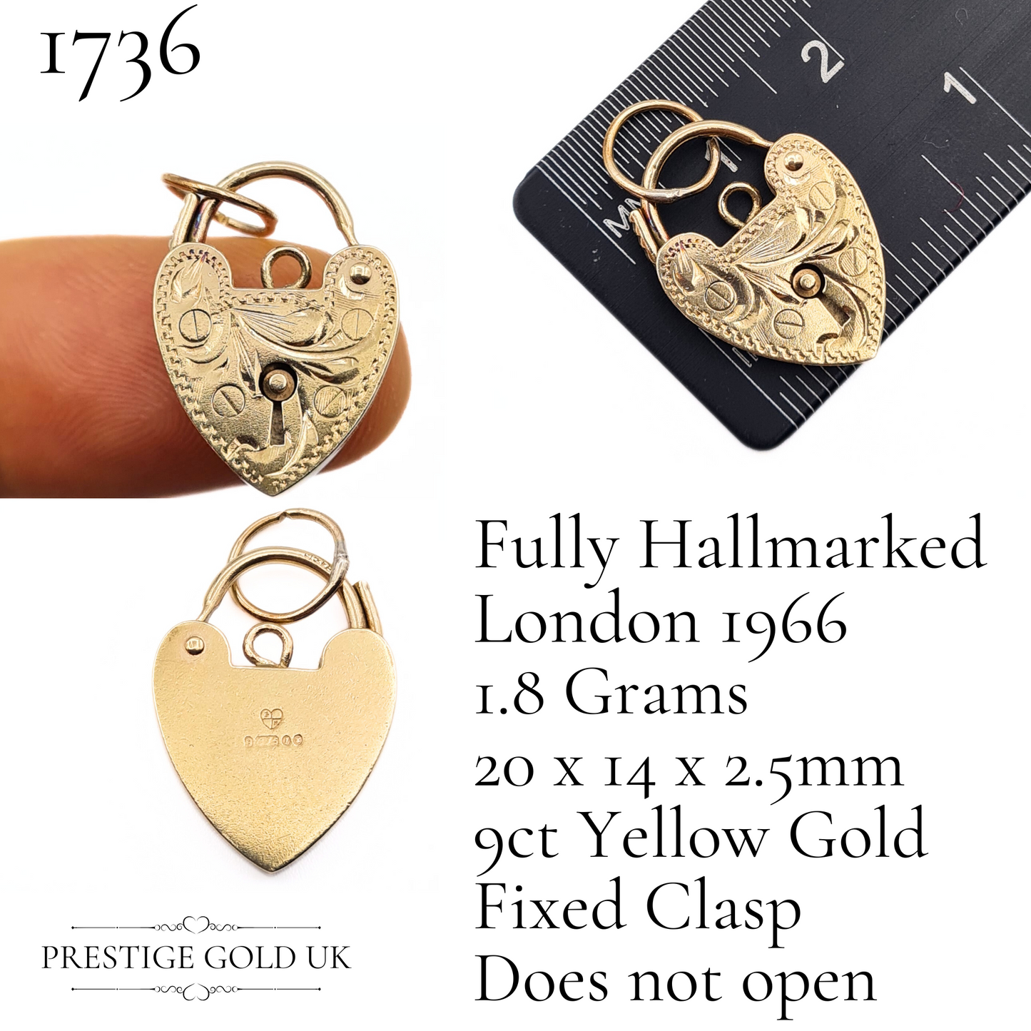 Engraved Small Gold Heart Padlock Pendants 9ct Gold