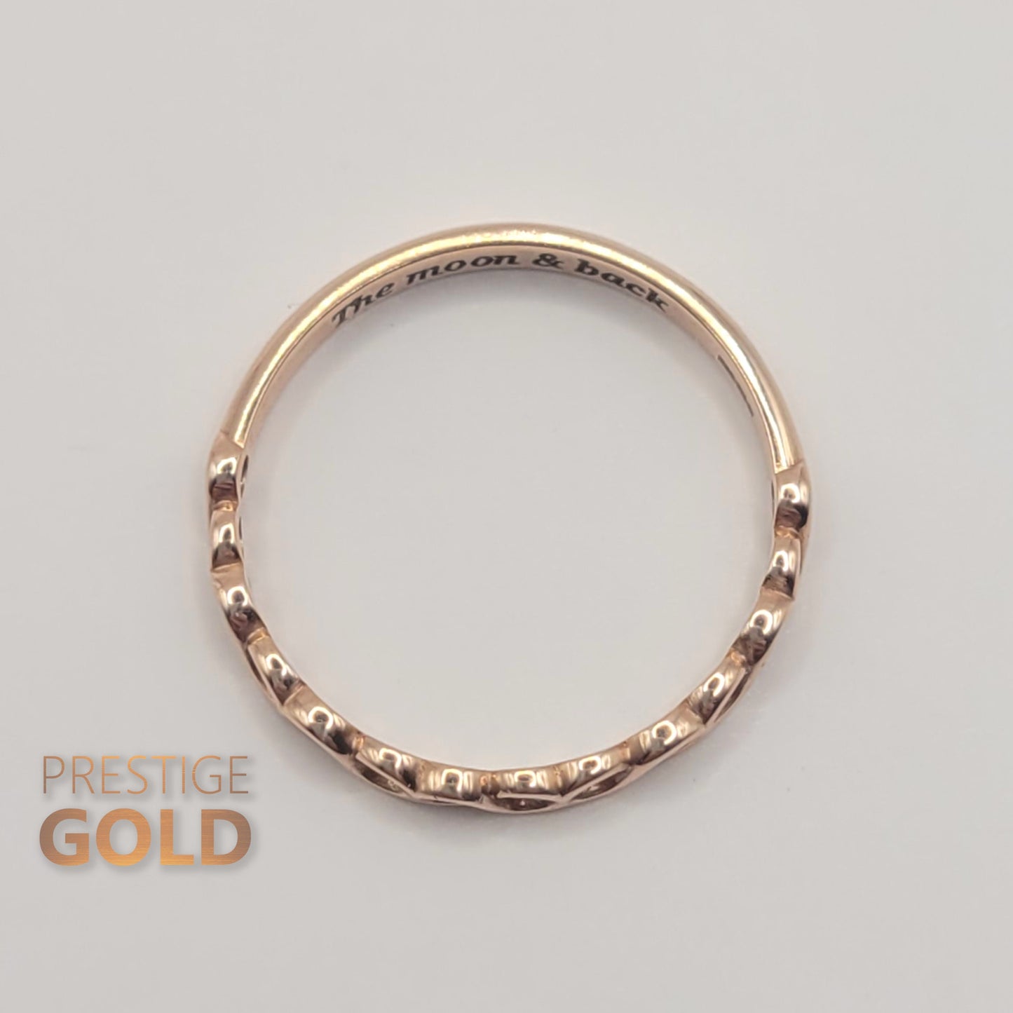 9ct Rose Gold Infinity Ring / Wedding Band - Size UK P, US 7 1/2, Euro 56