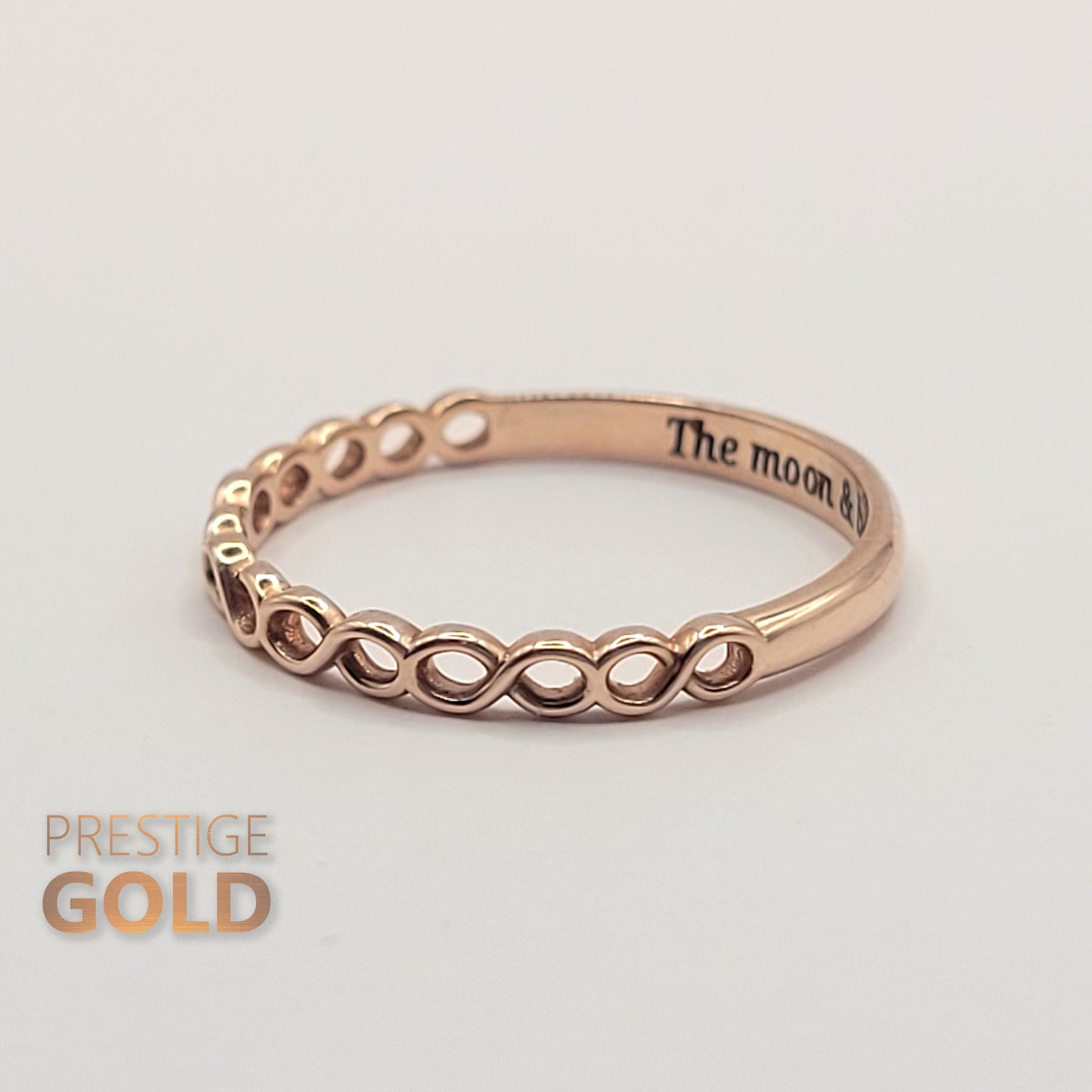 9ct Rose Gold Infinity Ring / Wedding Band - Size UK P, US 7 1/2, Euro 56