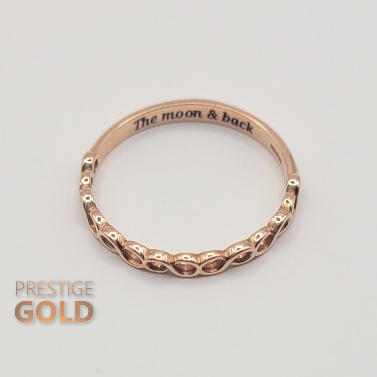 9ct Rose Gold Infinity Ring / Wedding Band - Size UK P, US 7 1/2, Euro 56
