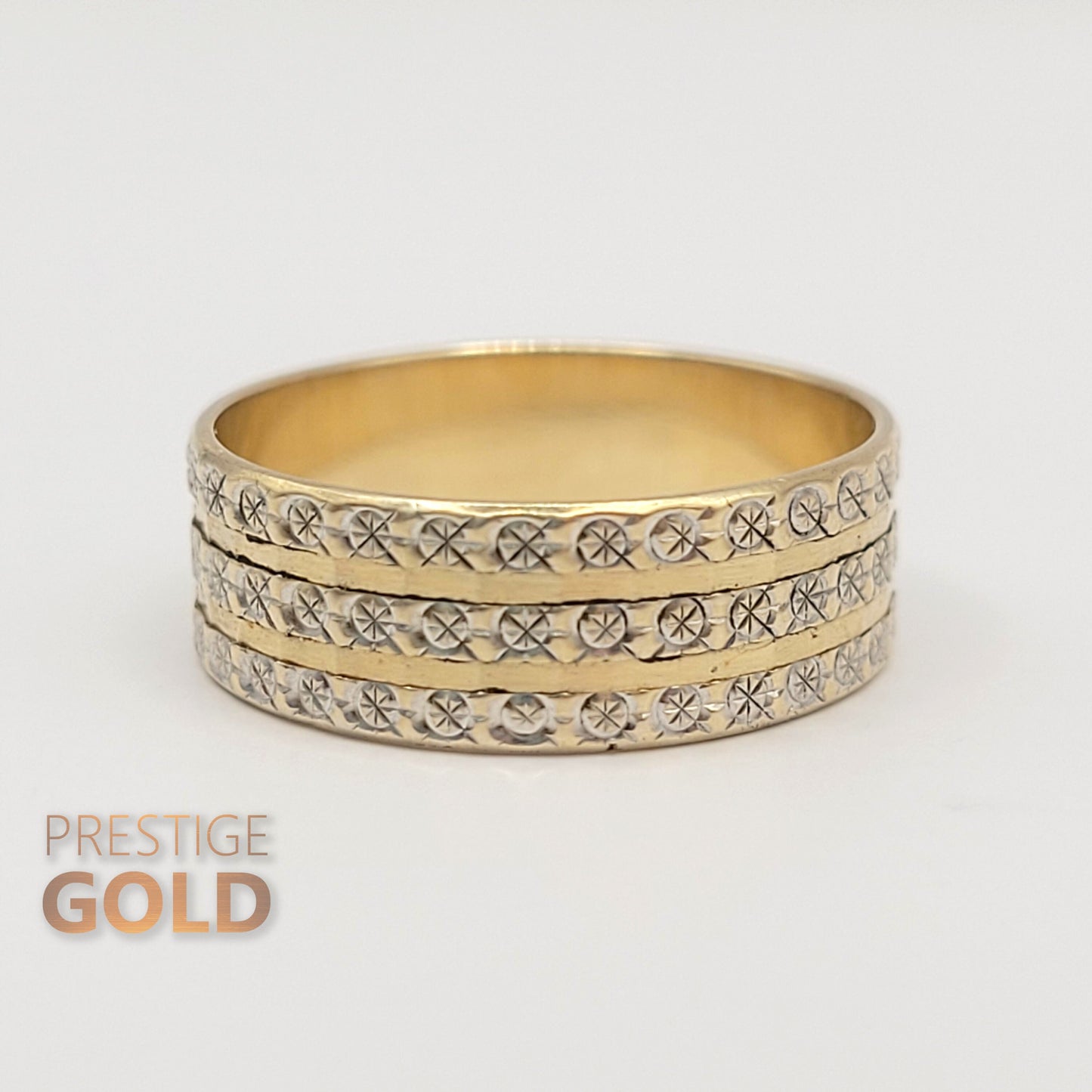 9ct Gold Star Patterned Ring / Wedding Band - Size UK K 1/2, US 5 3/4, Euro 51.5