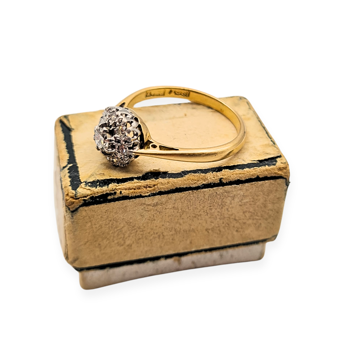 18ct Gold Platinum Diamond Cluster Ring UK I 1/2 Vintage