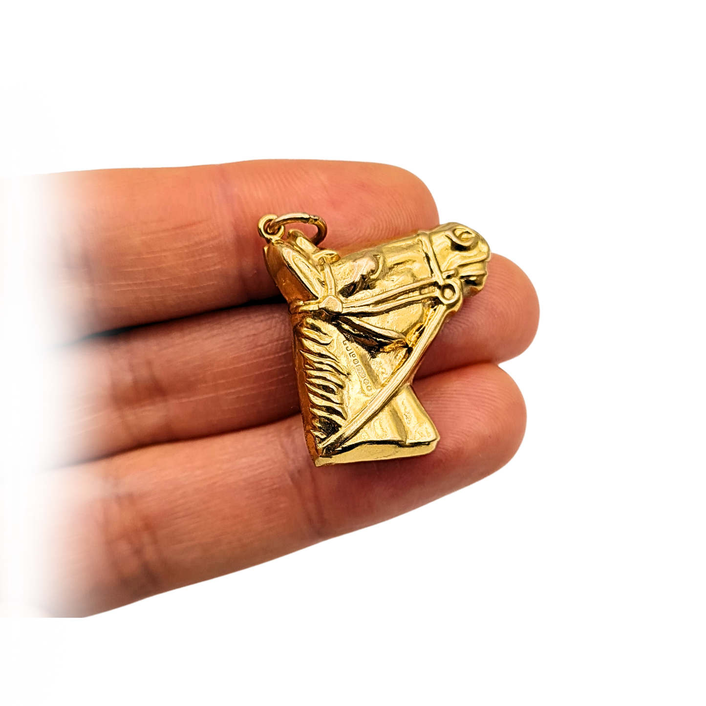 Large 9ct Gold Horse Head Pendant, London 1971, Hollow Puffy Design
