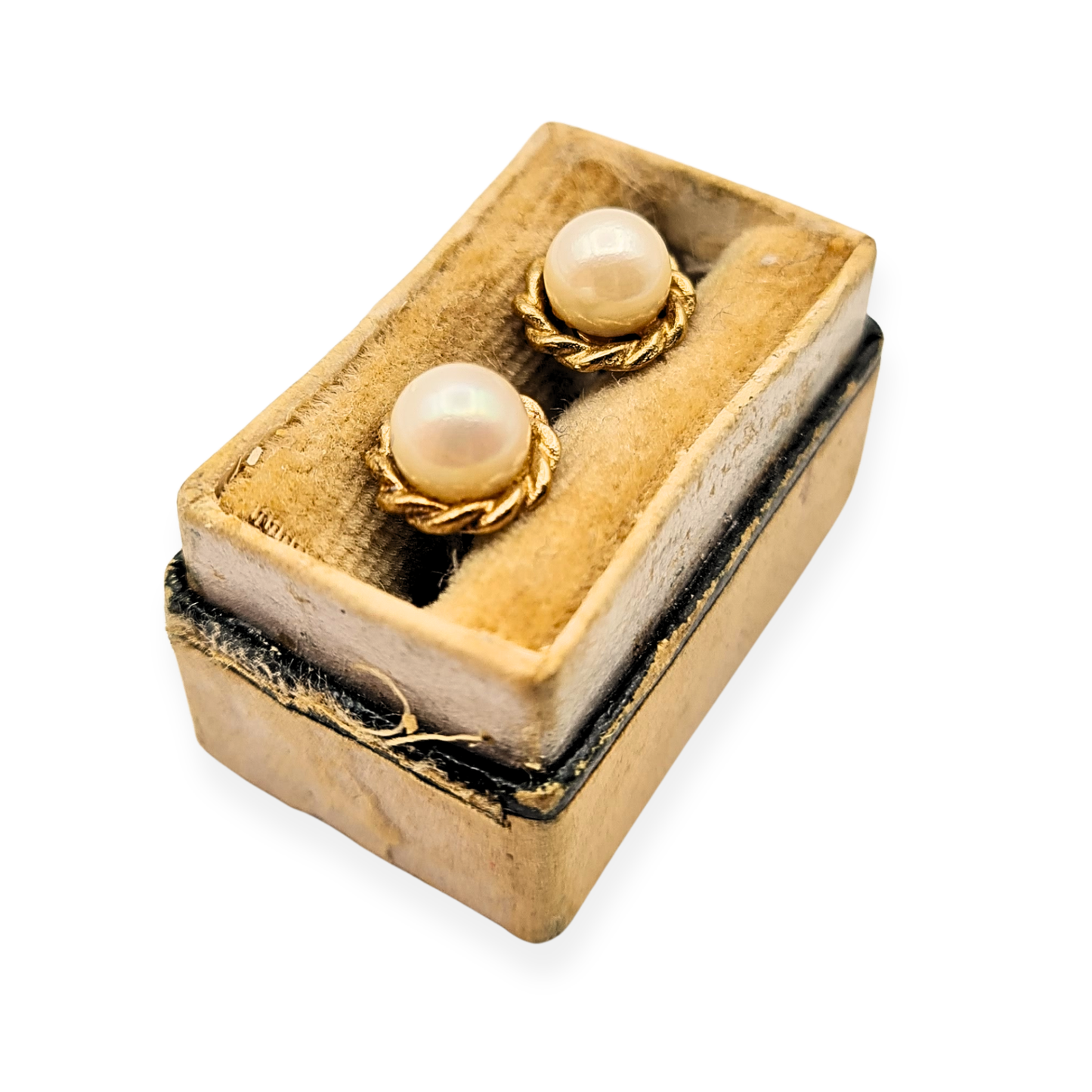 9ct Gold Pearl Stud Earrings, Rope Edge, Dainty Jewellery