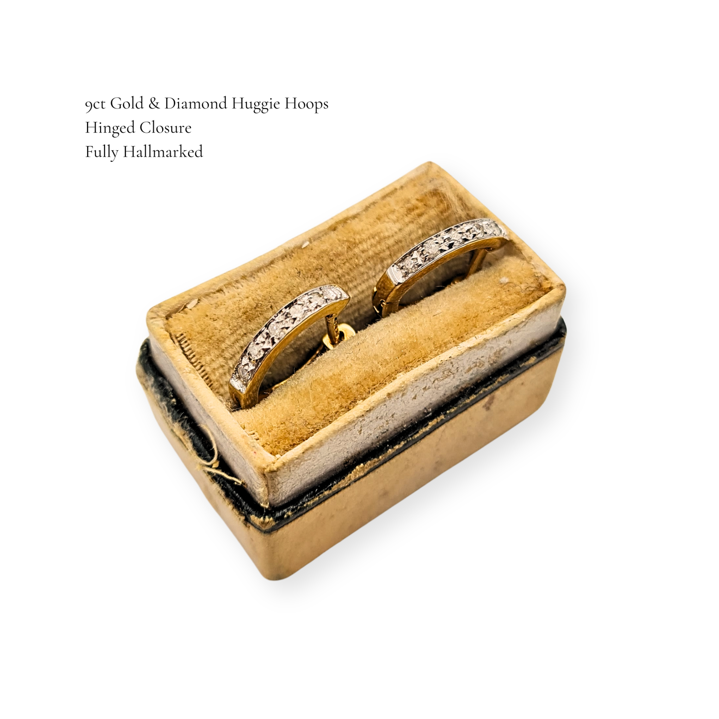 Tiny 9ct Gold Diamond Huggie Hoop Earrings Fully Hallmarked