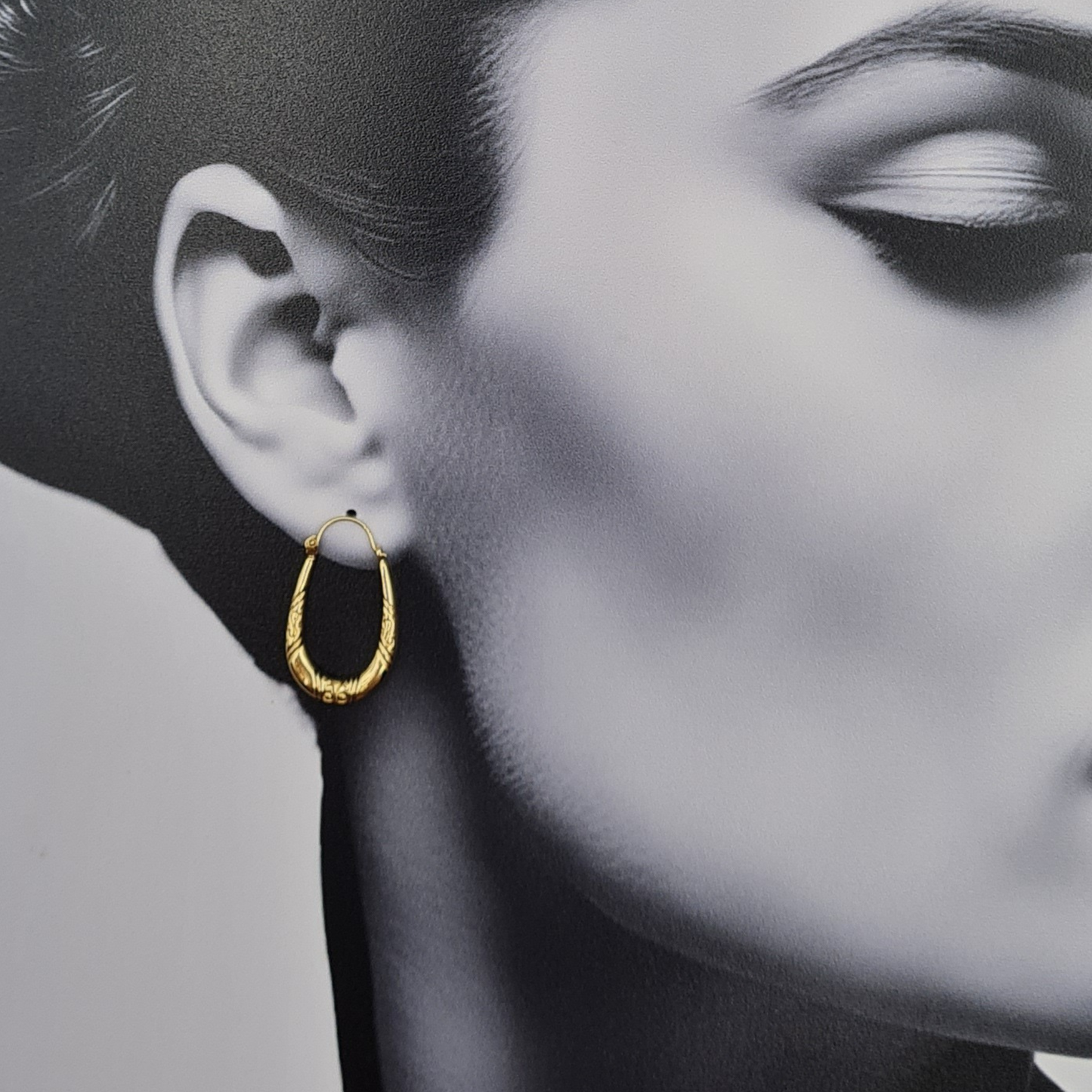 9ct Gold Creole Hoop Earrings, Stamped 375, Engraved