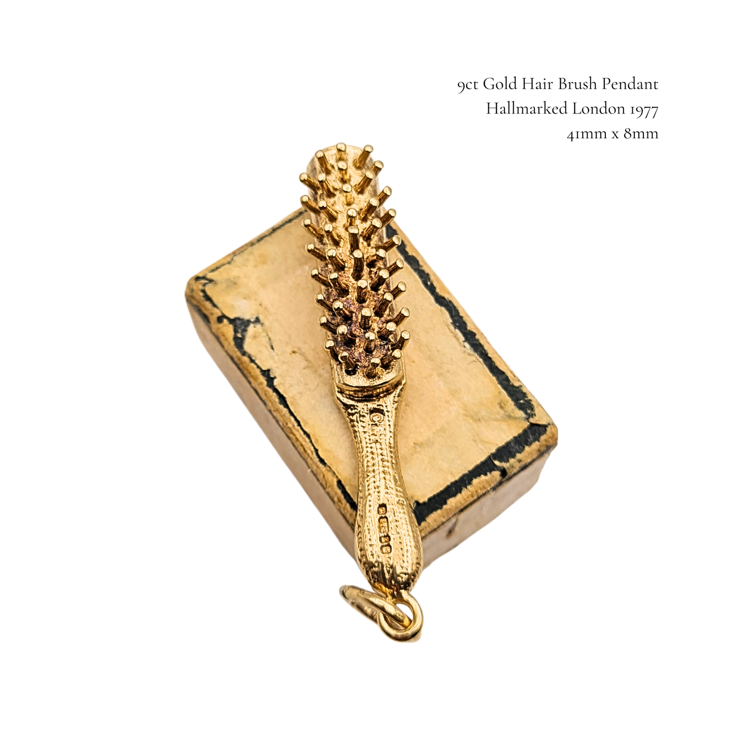 Large 9ct Gold Hair Brush Charm 6.5g London 1977 Hallmarked