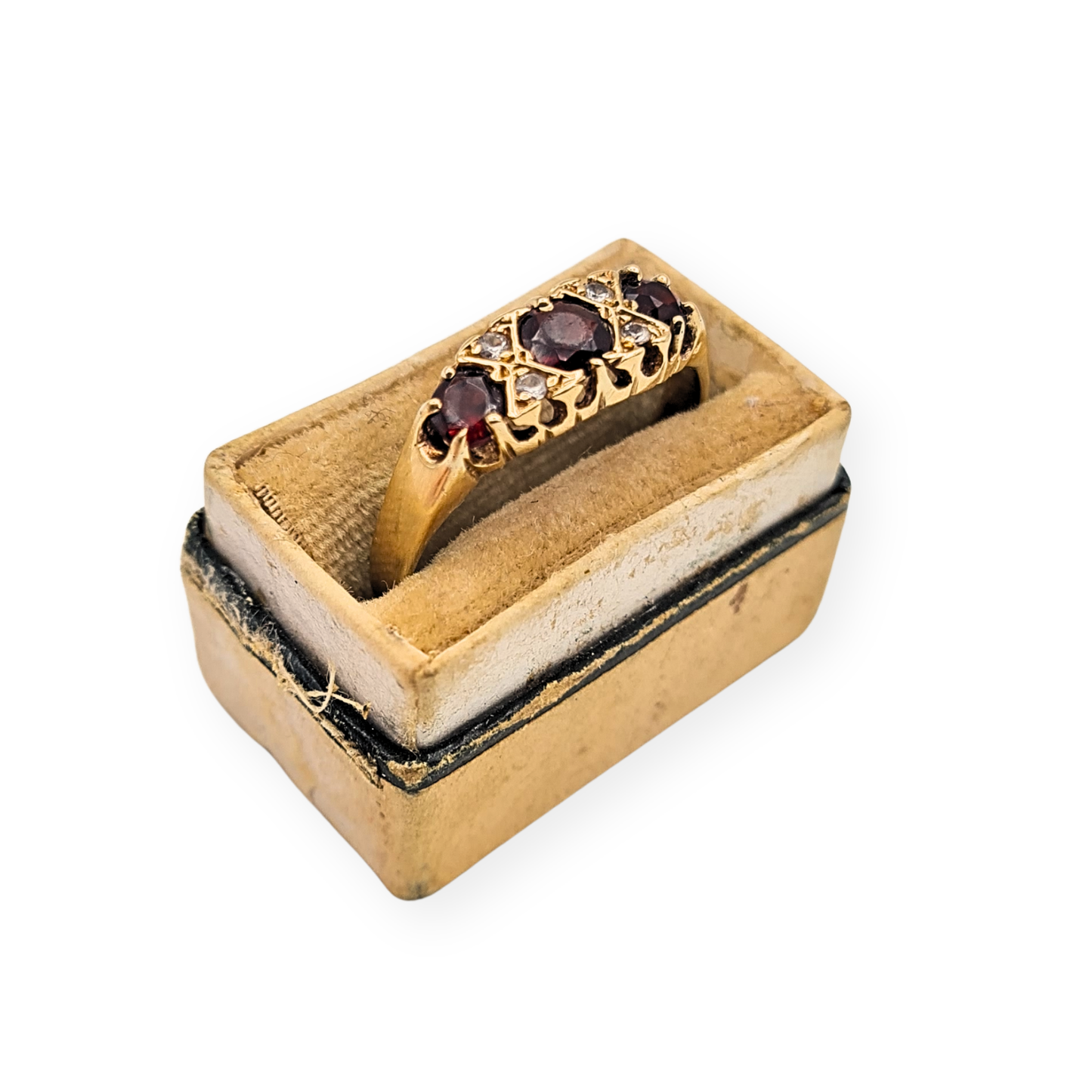 9ct Gold Garnet CZ Boat Ring UK R US 8 3/4 London 1976