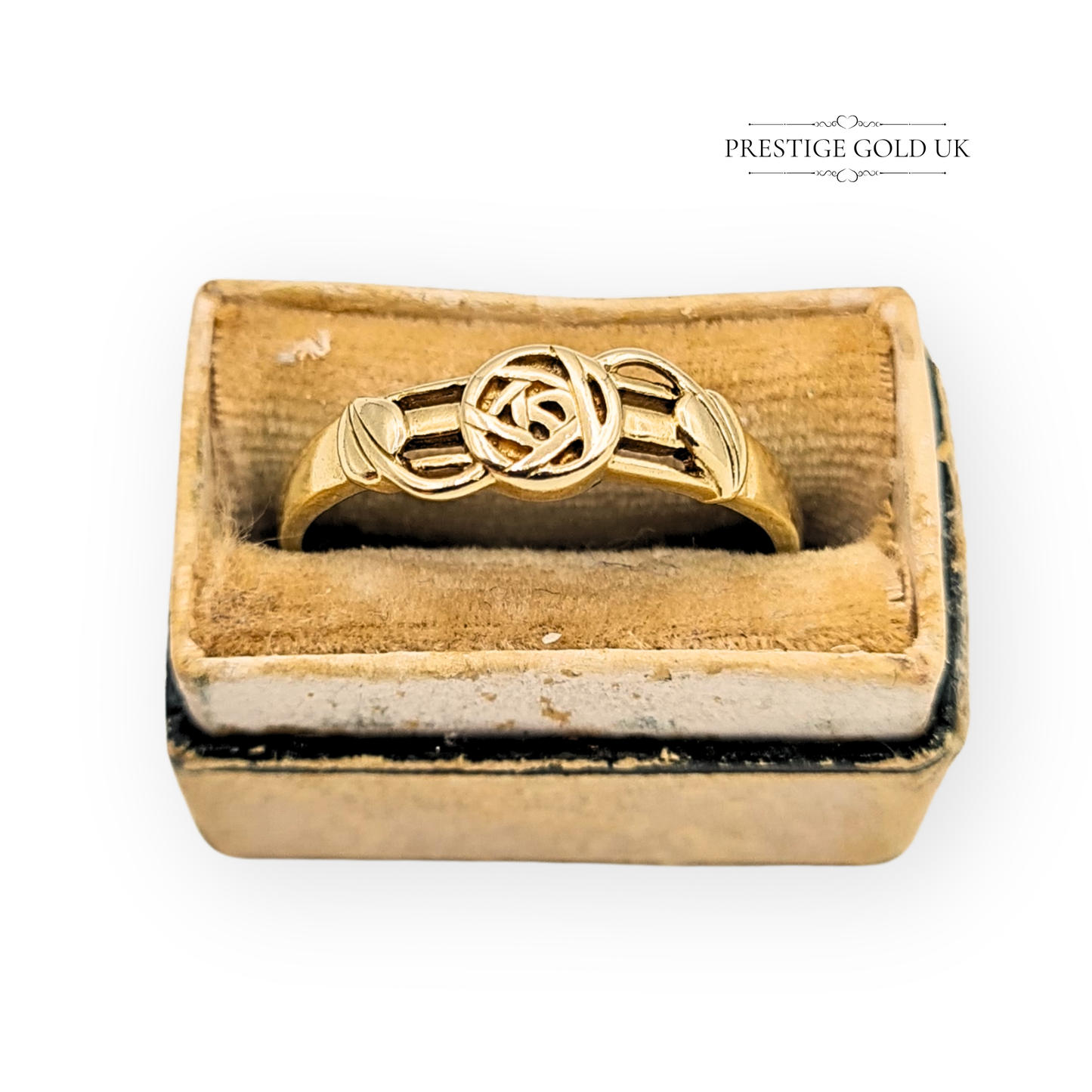 9ct Gold Rennie Mackintosh Ring, Art Nouveau Leaf, UK P / US 7.5