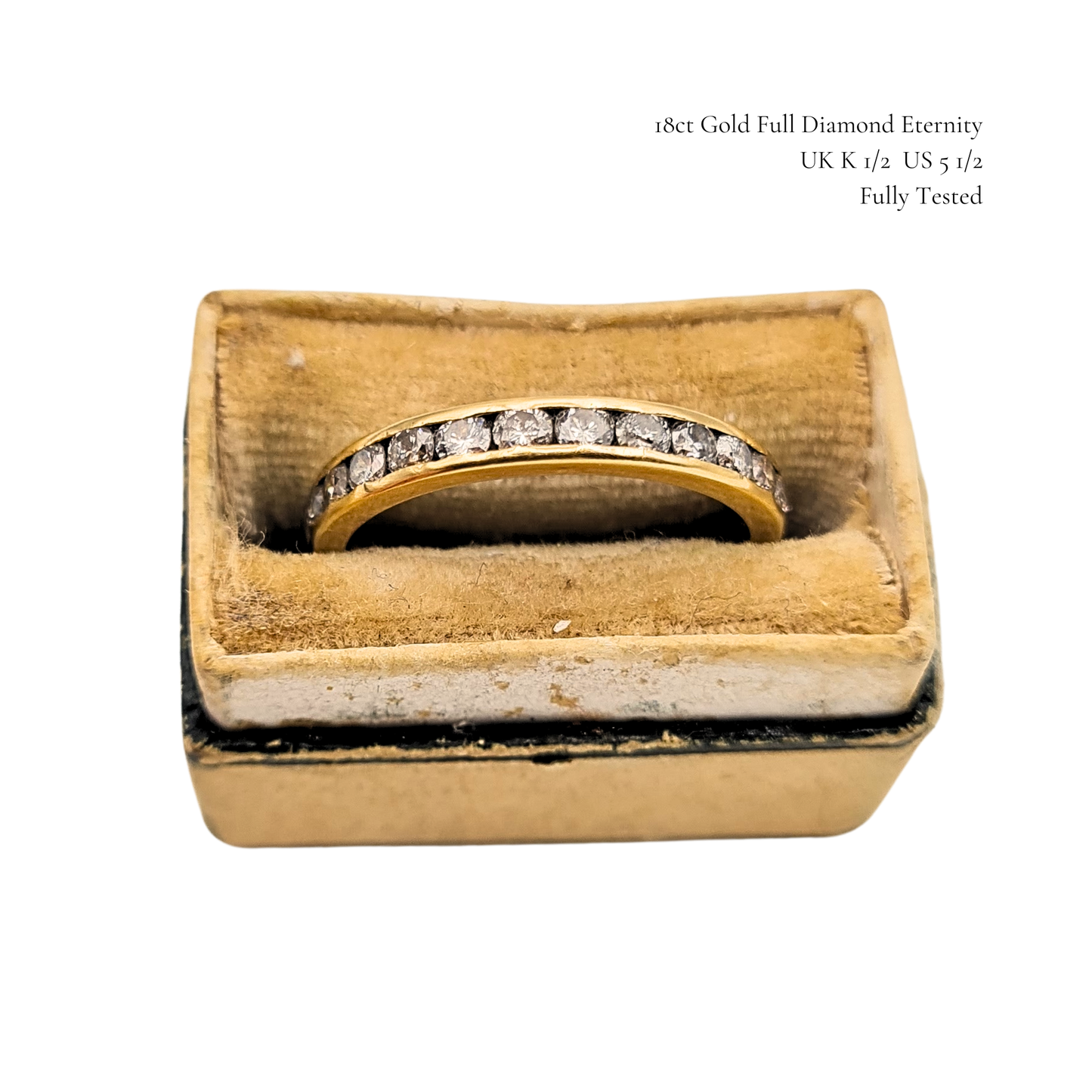 18ct Gold Diamond Eternity Ring, Full Set, UK K 1/2 US 5 1/2