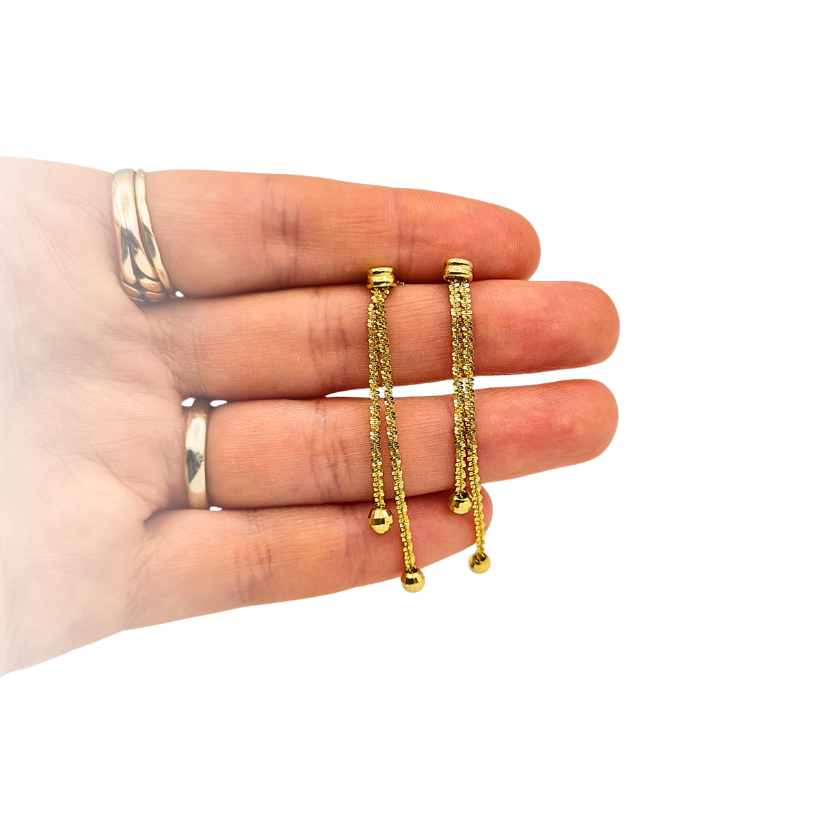 9ct Yellow Gold Long Chain Drop Earrings Glitter Ball Dangle 54mm Hallmarked