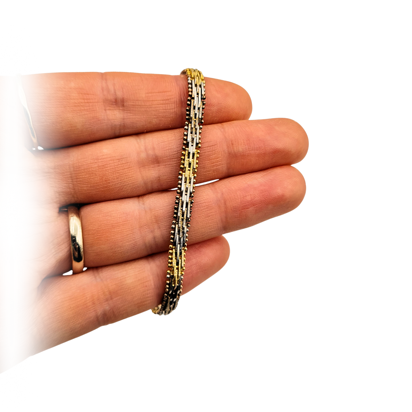 7 1/2 " 925 Silver 3-Tone Bracelet, Beaded Edge,