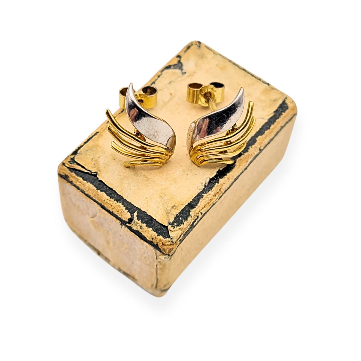 9ct Two Tone Gold Angels Wings Stud Earrings