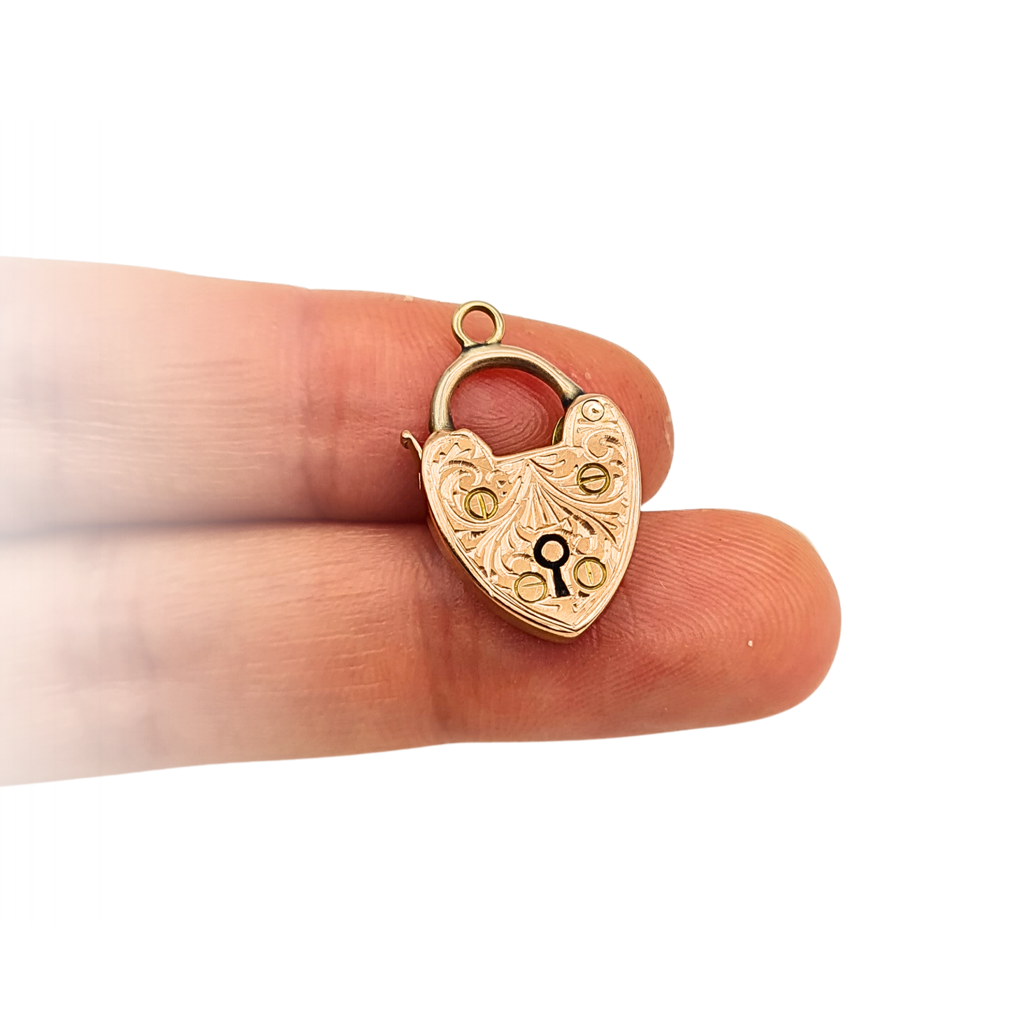 Antique 9ct Rose Gold Heart Padlock Gate Bracelet Clasp Engraved