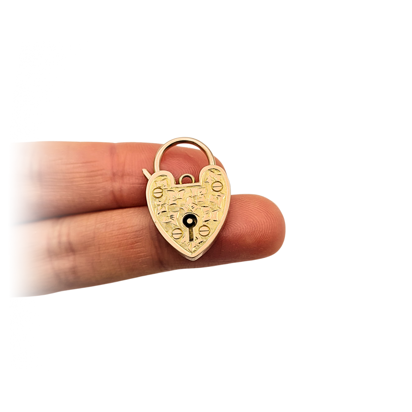 Huge 9ct Rose Gold Heart Padlock Pendant, Large Ivy Engraved Clasp