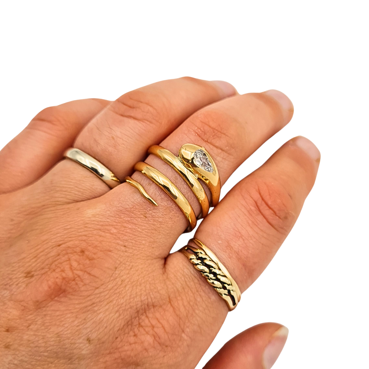 Antique 18ct Gold Old Cut Pear Diamond Snake Coil Ring  UK Q 1/2 Birmingham 1920