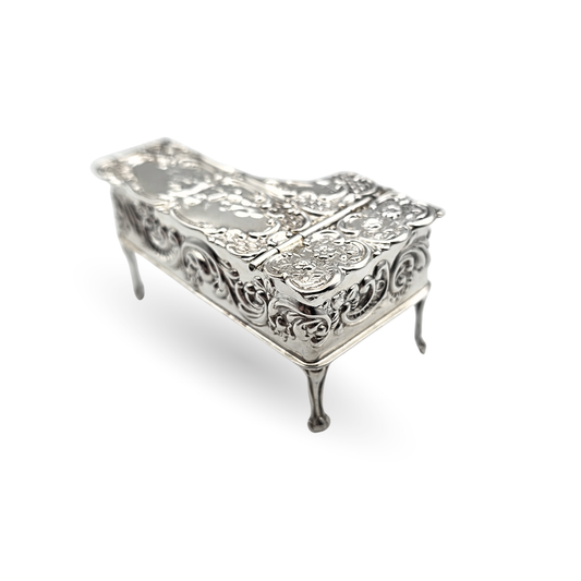 Silver Dollhouse Piano, John Rose, Opening Miniature, Rococo Cherub 1959